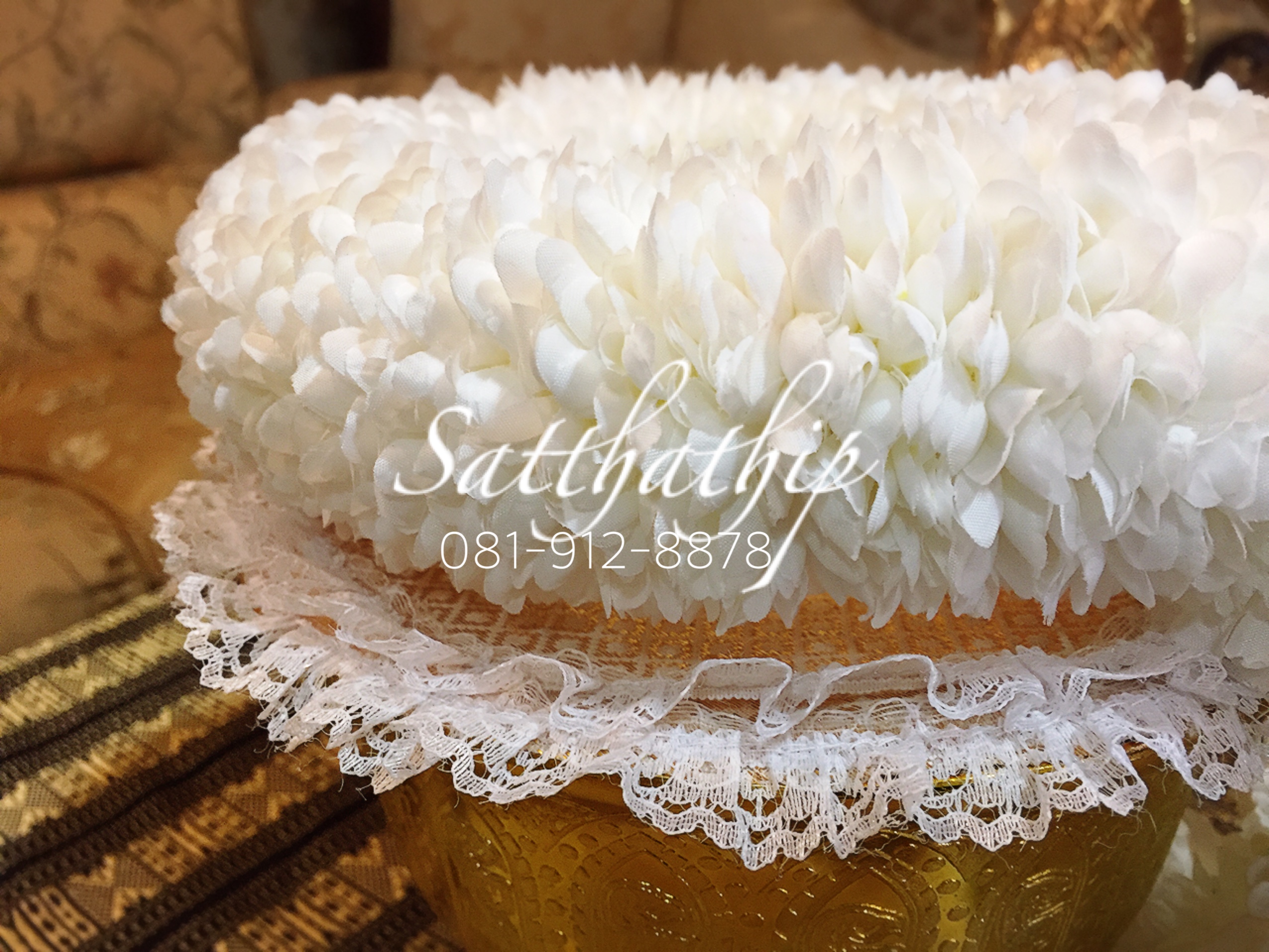 พวงมาลัยผ้า ดอกมัมสีขาว - พวงมาลัยผ้า - Fabric garland