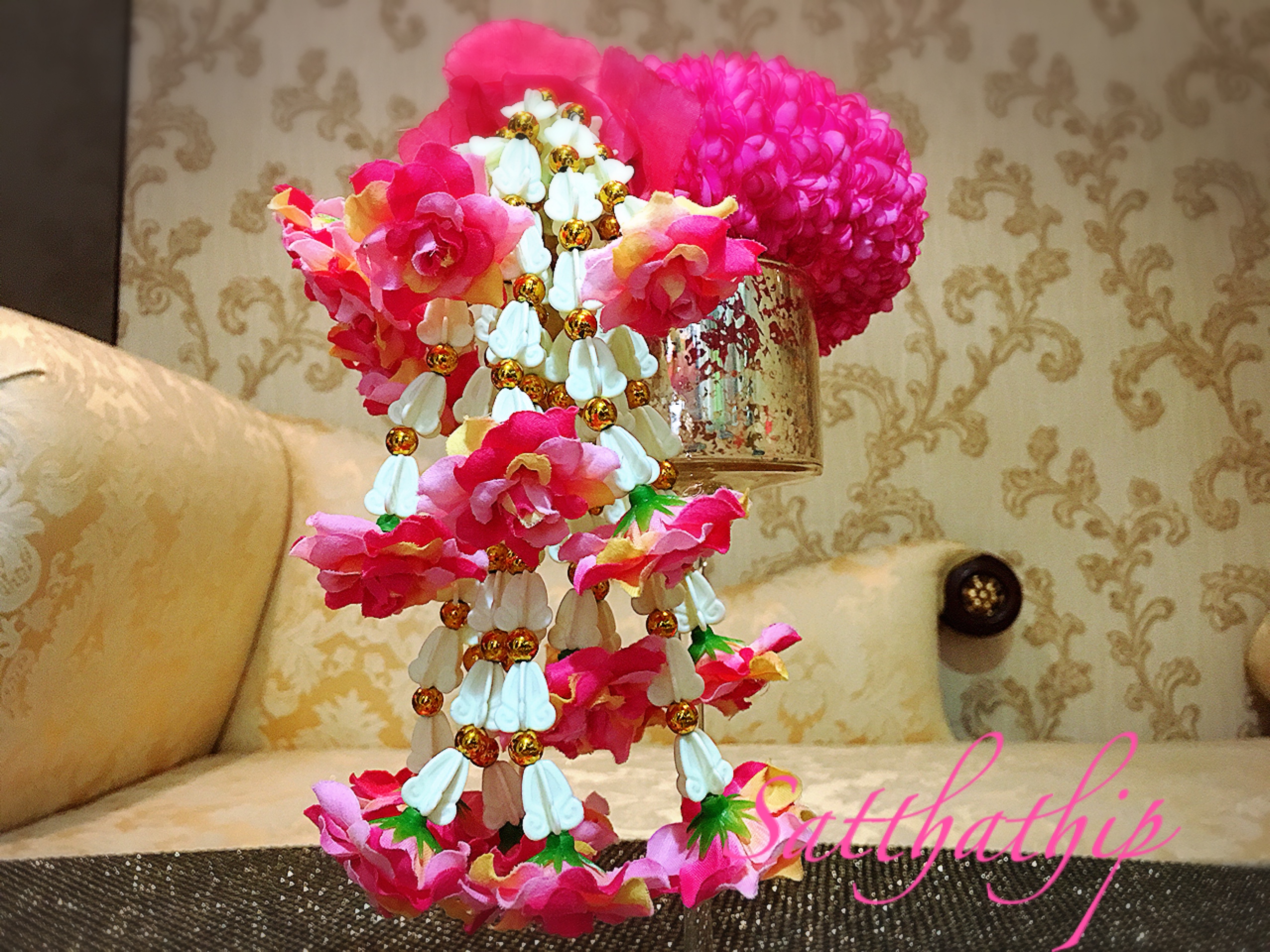 พวงมาลัยผ้า - พวงมาลัยดอกมัม ประดิษฐ์ - พวงมาลัยถวายศาลพระภูมิ - Fabric Garland