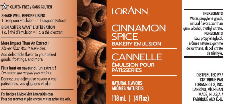 LORANN Cinnamon Spice Emulsion 4 Oz. กลิ่นอบเชยผสมเครื่องเทศ (118 ml) (06-7585-03)
