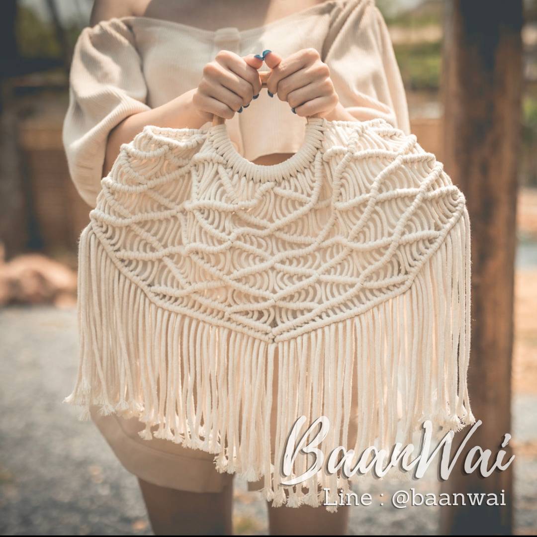 กระเป๋าถือเชือกถัก Macrame แบบที่2