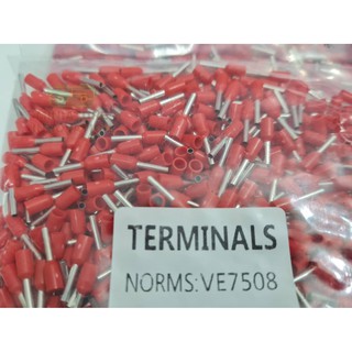 [100 ชิ้น] VE7508 หัวต่อหางปลาแบบเสียบสาย Assortment ขั้วต่อสายคอนโทรล ข้อต่อสายไฟ แบบหุ้ม เฟอรู PVC Insulated Bootlace สีแดง