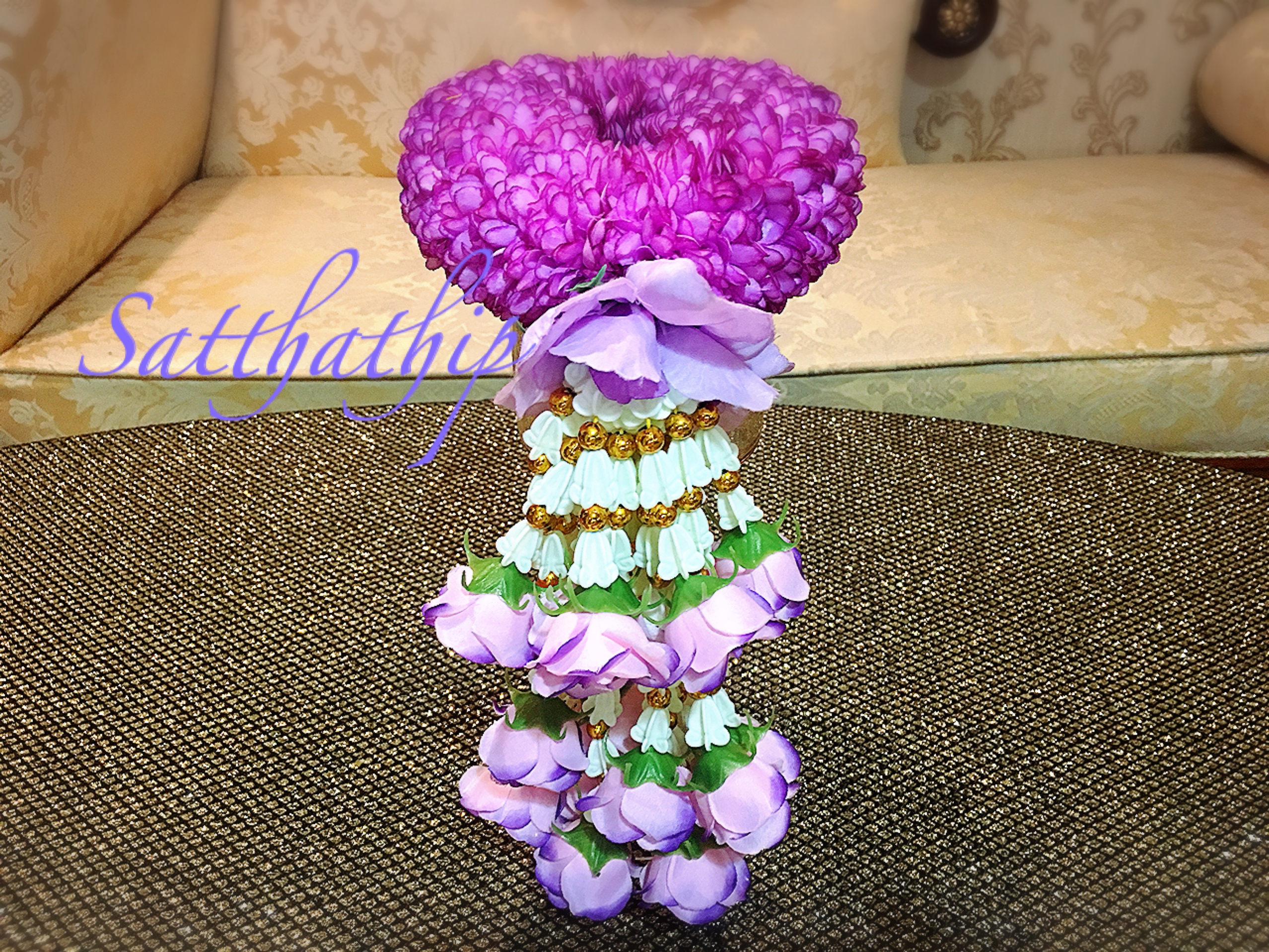 พวงมาลัยผ้า - พวงมาลัยดอกมัม ประดิษฐ์ - พวงมาลัยถวายศาลพระภูมิ - Fabric Garland