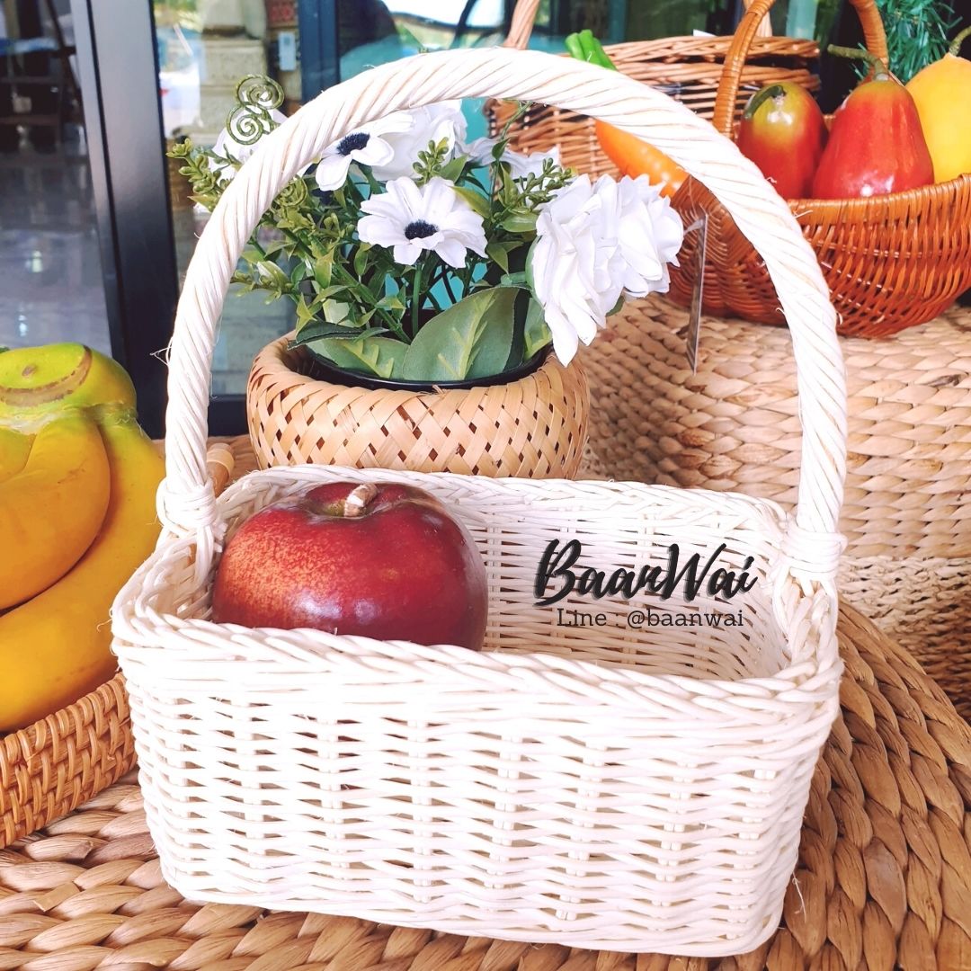 ตะกร้าใส่ของ กระเช้าหวาย ตะกร้าหวาย ตะกร้าหวายฟอกขาว