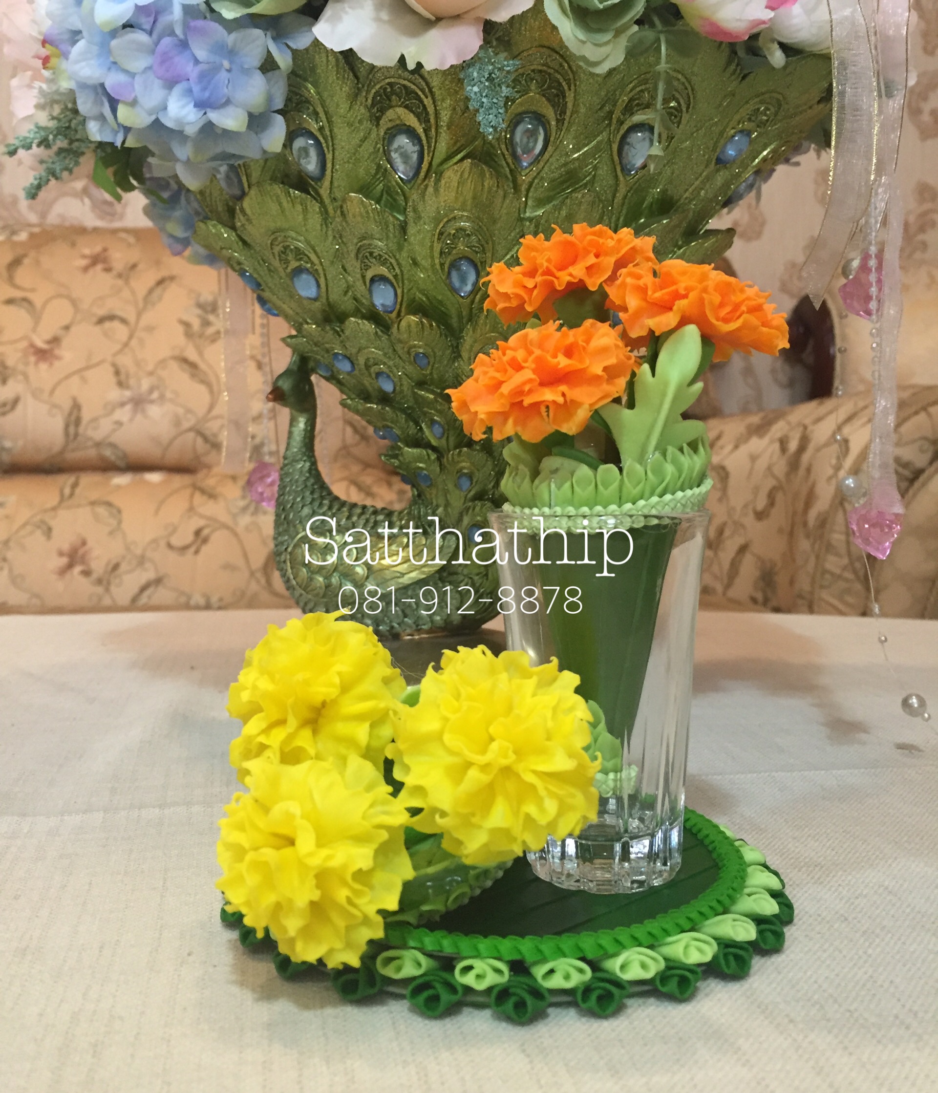 กรวยดอกดาวเรืองสีเหลือง ประดิษฐ์จากดิน - ดอกดาวเรือง - Marigold