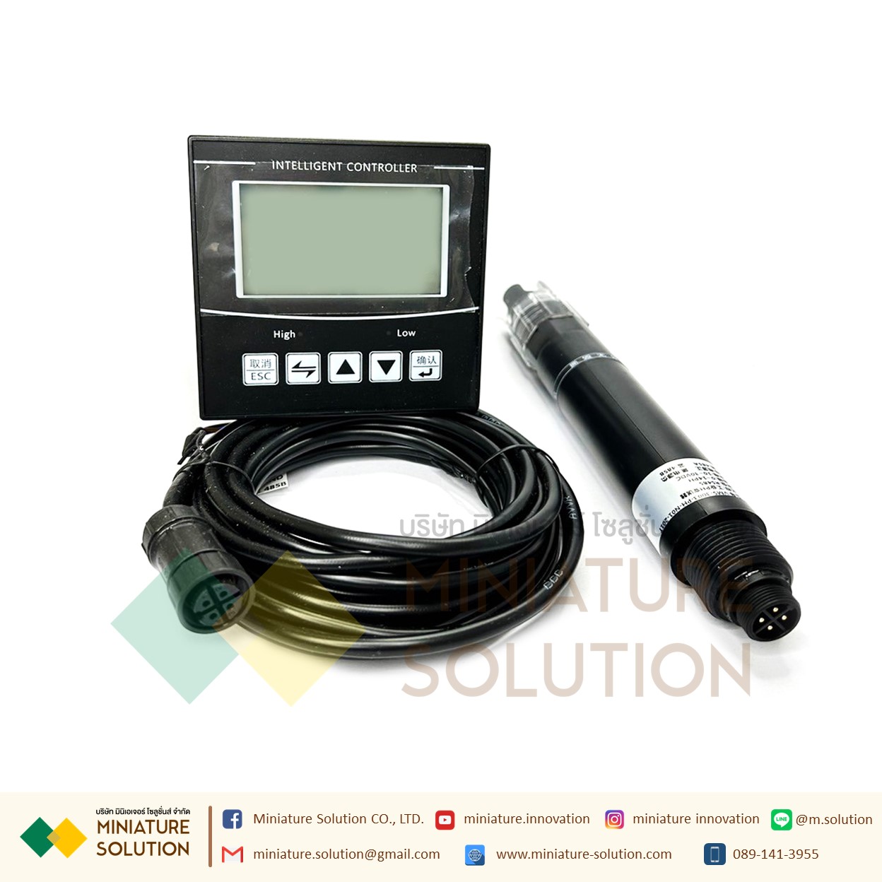 เซ็นเซอร์วัดค่า PH ในน้ำ และวัดอุณหภูมิ พร้อมจอสำหรับดูค่า RealTime รอง RS-485 Modbus RTU เกรดอุตสาหกรรม แช่น้ำได้ Industrial PH Sensor สายยาว 5 เมตร(VMS Controller + conventional electrode (with temperature compensation))