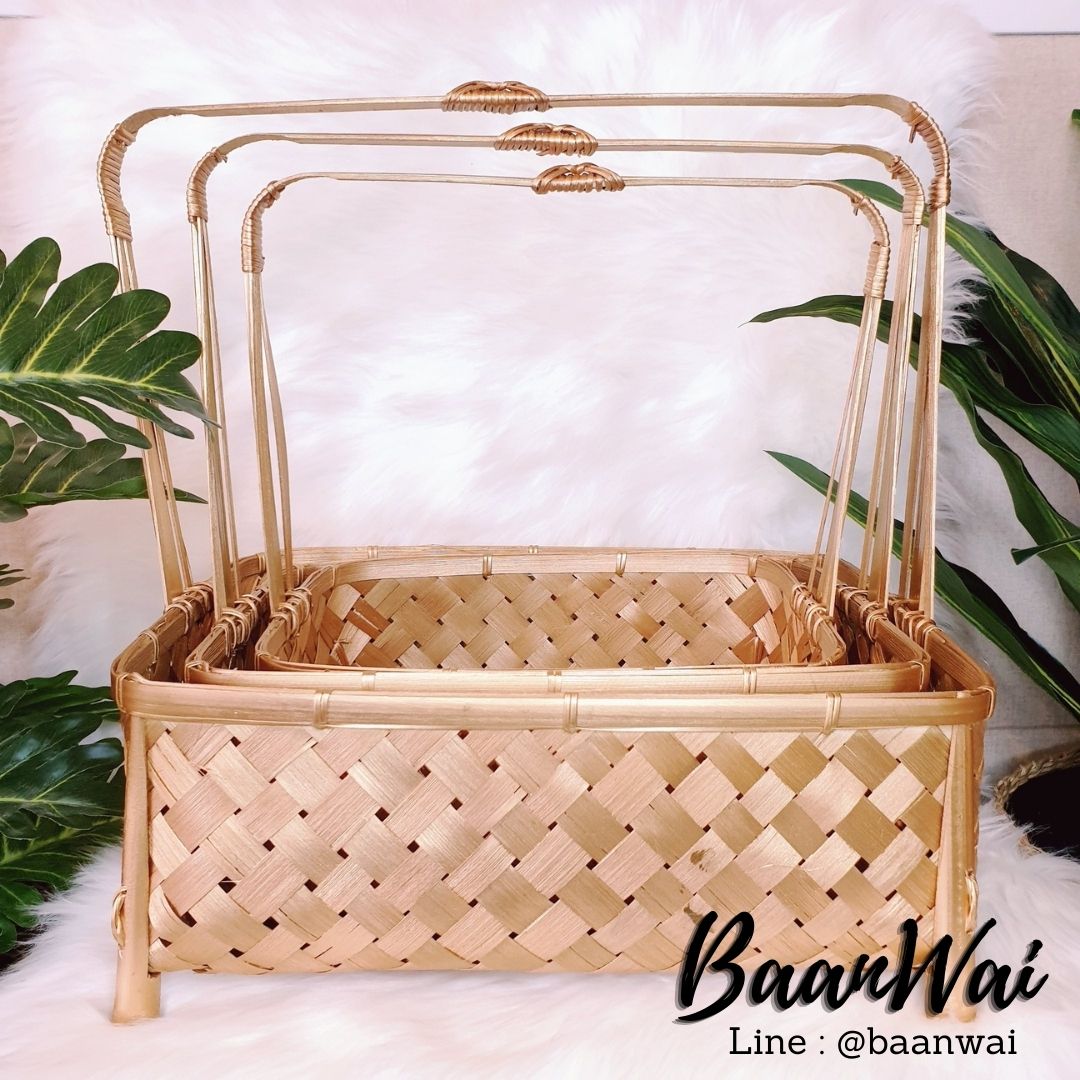 กระเช้าไม้ไผ่ ตะกร้าจัดกระเช้า กระเช้าสีทอง