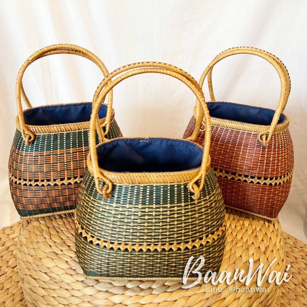 กระเป๋าไม้ไผ่ งานละเอียด (บุผ้า)