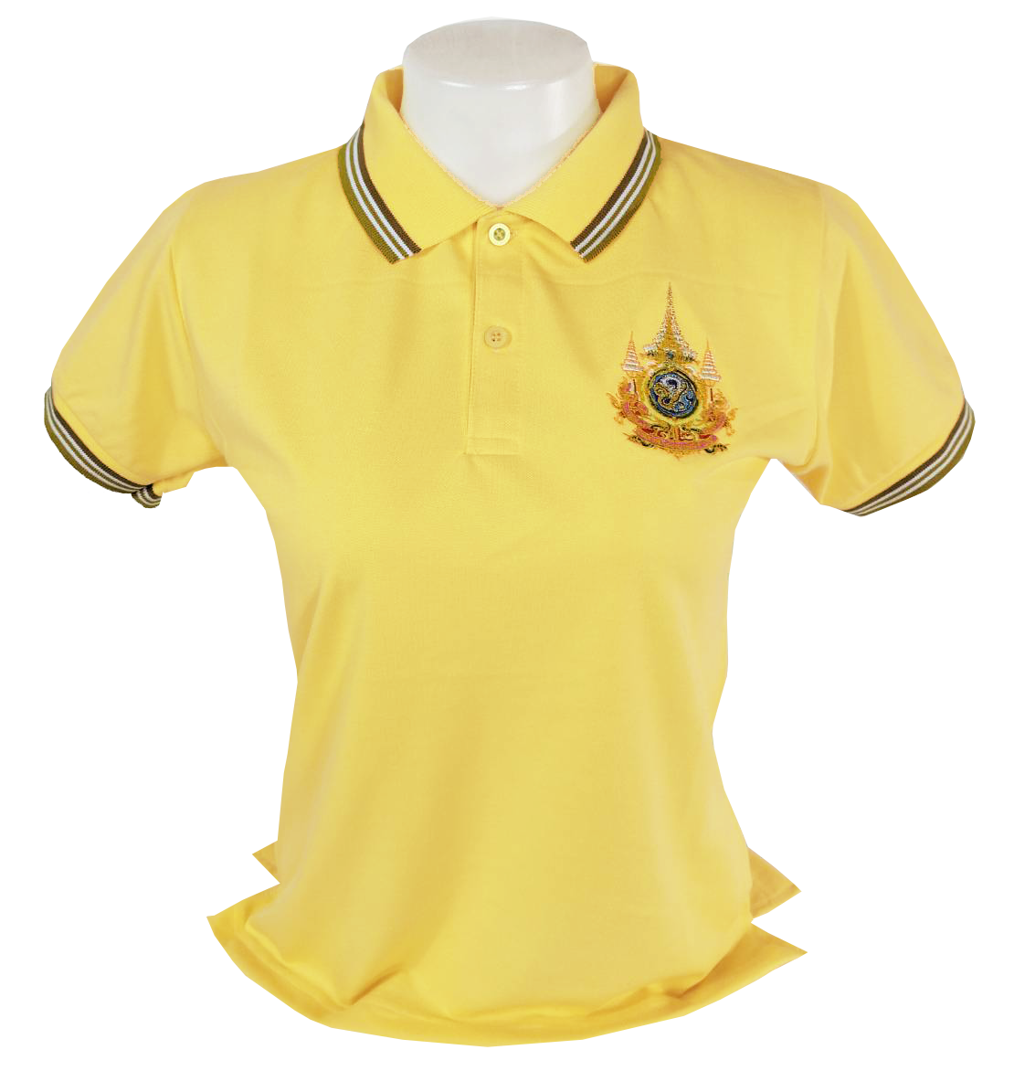 พร้อมส่ง เสื้อโปโลสีเหลือง ปักตราสัญลักษณ์ 72 พรรษา ผ้าฝ้ายผสม ผ้าคอตตอนผสม ไม่ย้วย ไม่เป็นขุย