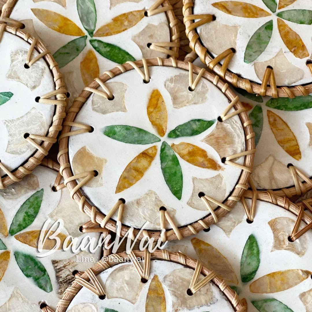 แผ่นรองแก้วลายเปลือกหอย ขนาด 4 นิ้ว (คละลาย)