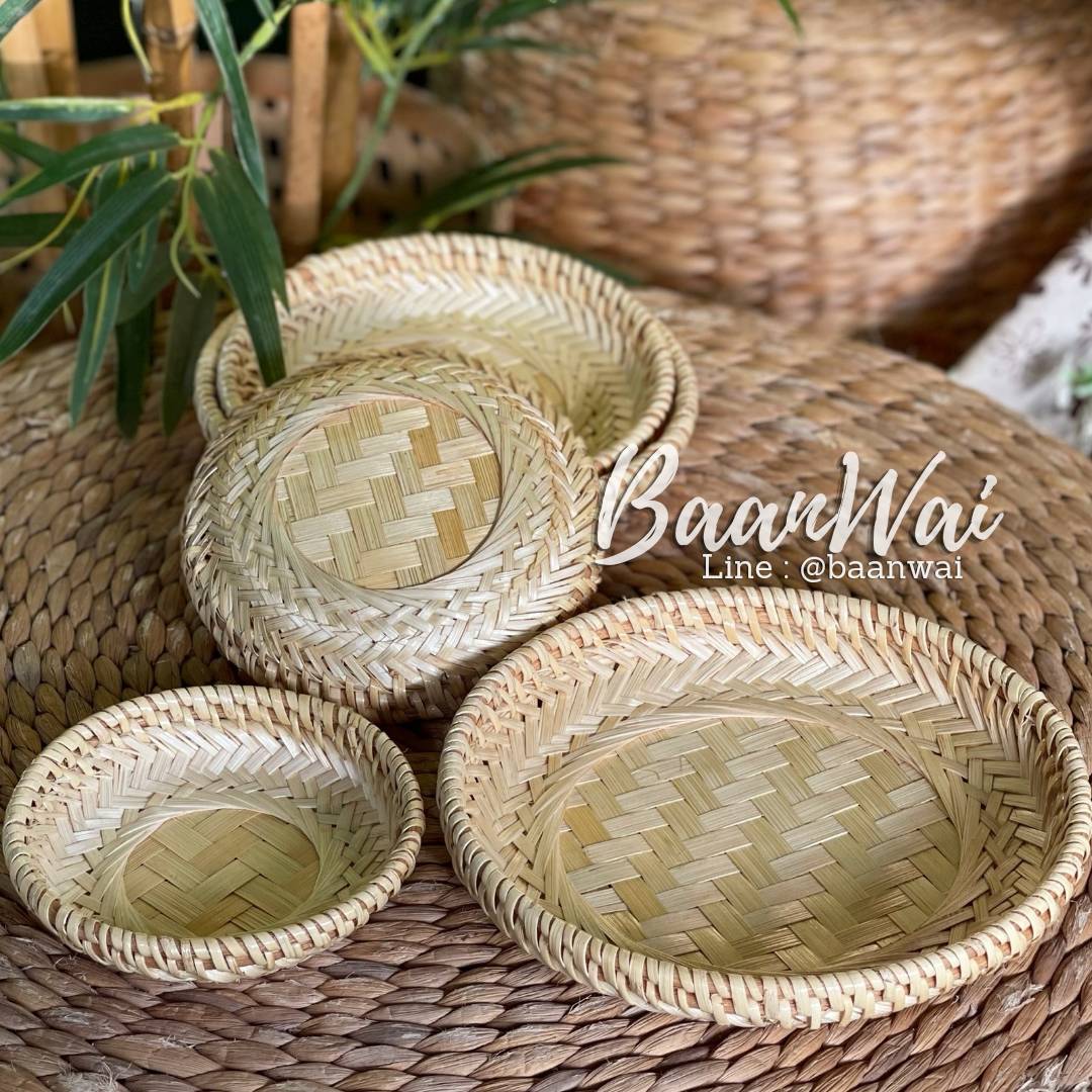 ถาดไม้ไผ่สาน ทรงกลม