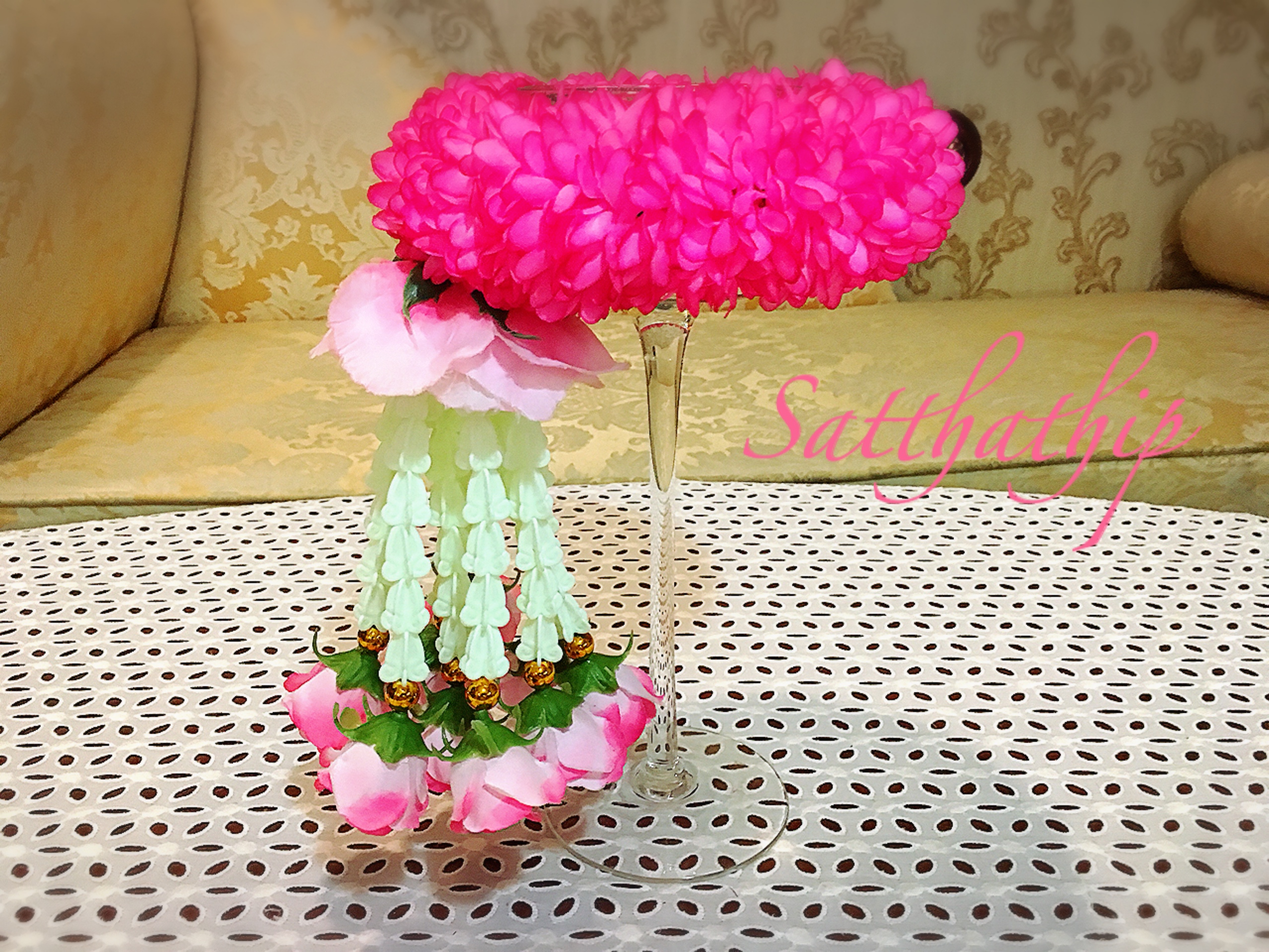 พวงมาลัยผ้า - พวงมาลัยดอกมัม ประดิษฐ์ - พวงมาลัยถวายศาลพระภูมิ - Fabric Garland