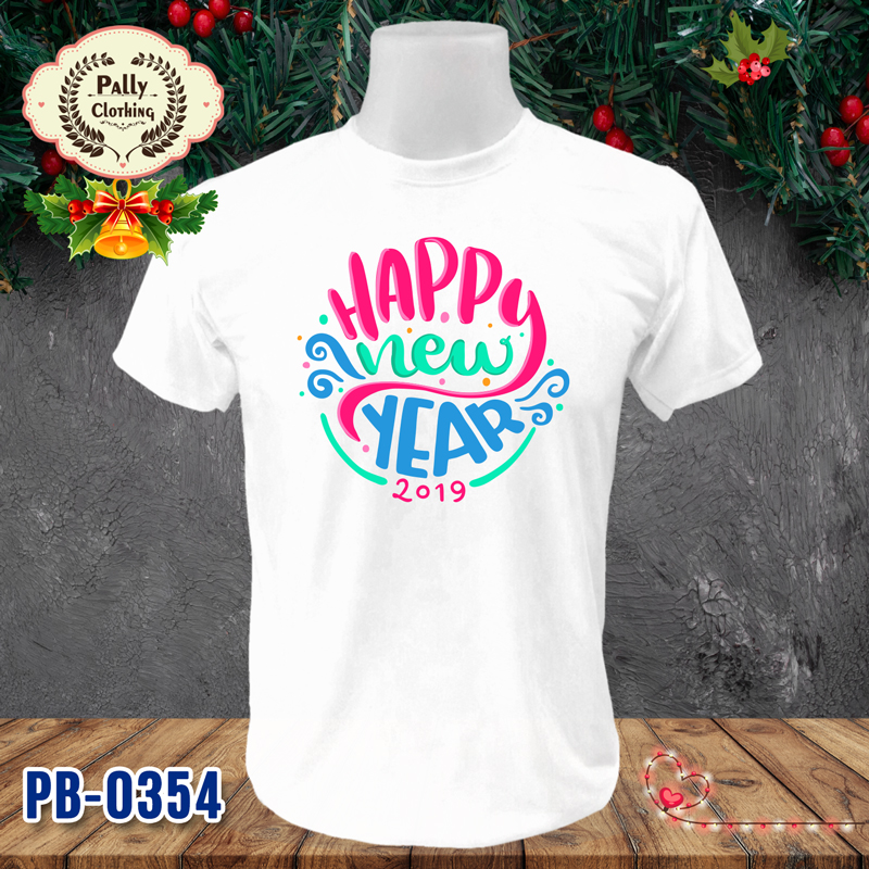 เสื้อปีใหม่และคริสต์มาส PB-0354 ลาย HAPPy new YEAR 2019
