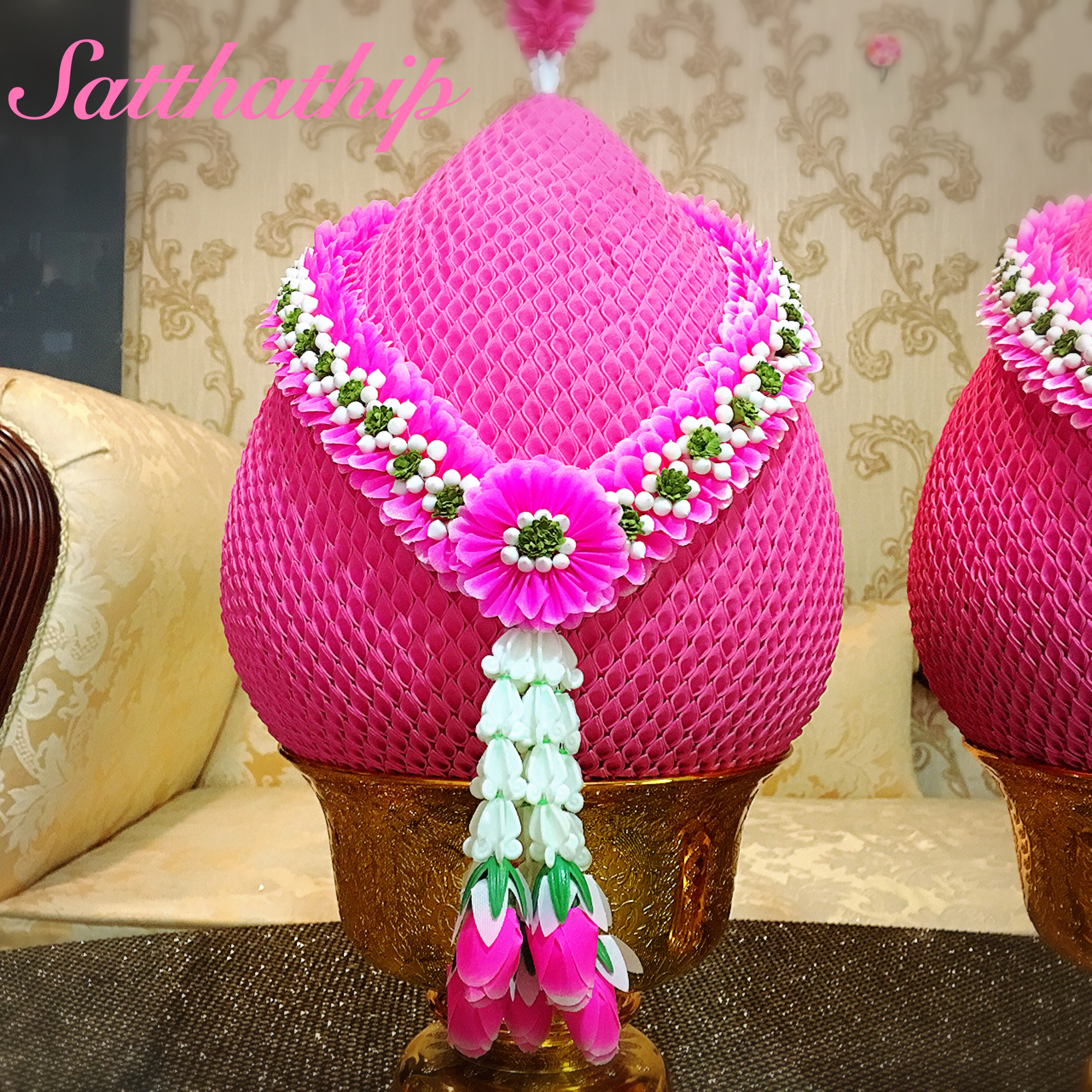 พานพุ่มผ้า สีชมพู - พานพุ่ม สีชมพู - พานพุ่มสักการะ สีชมพู - Phan bush