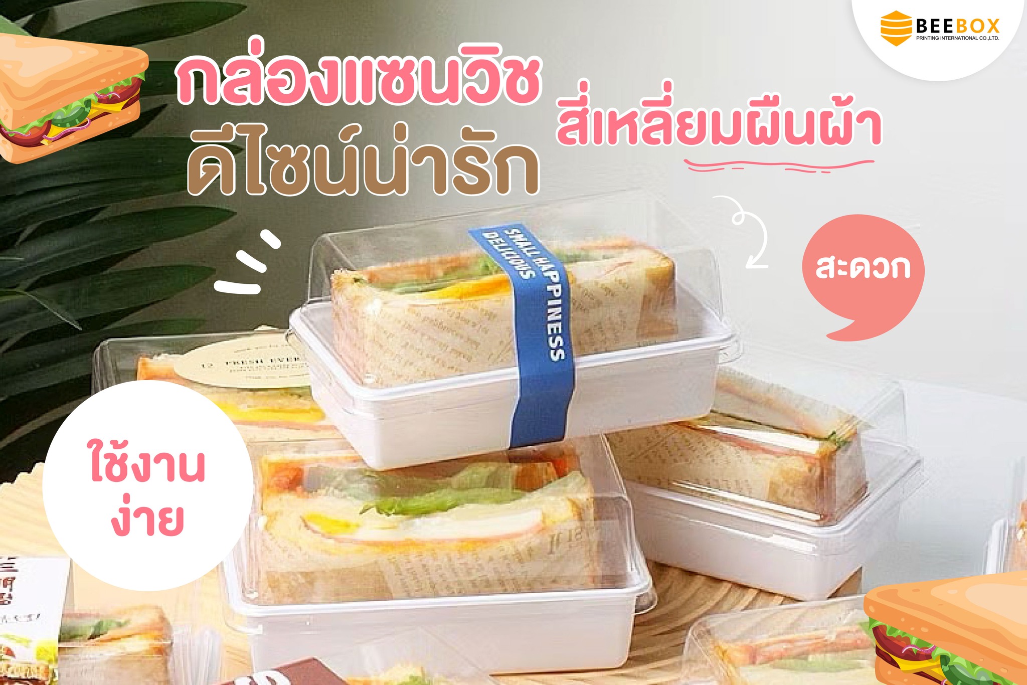 กล่องแซนวิชผืนผ้าพร้อมฝา SW-RT 6x12.5 x 6.5 cm. ฐานรวมฝา 20 ชุด (09-9049)