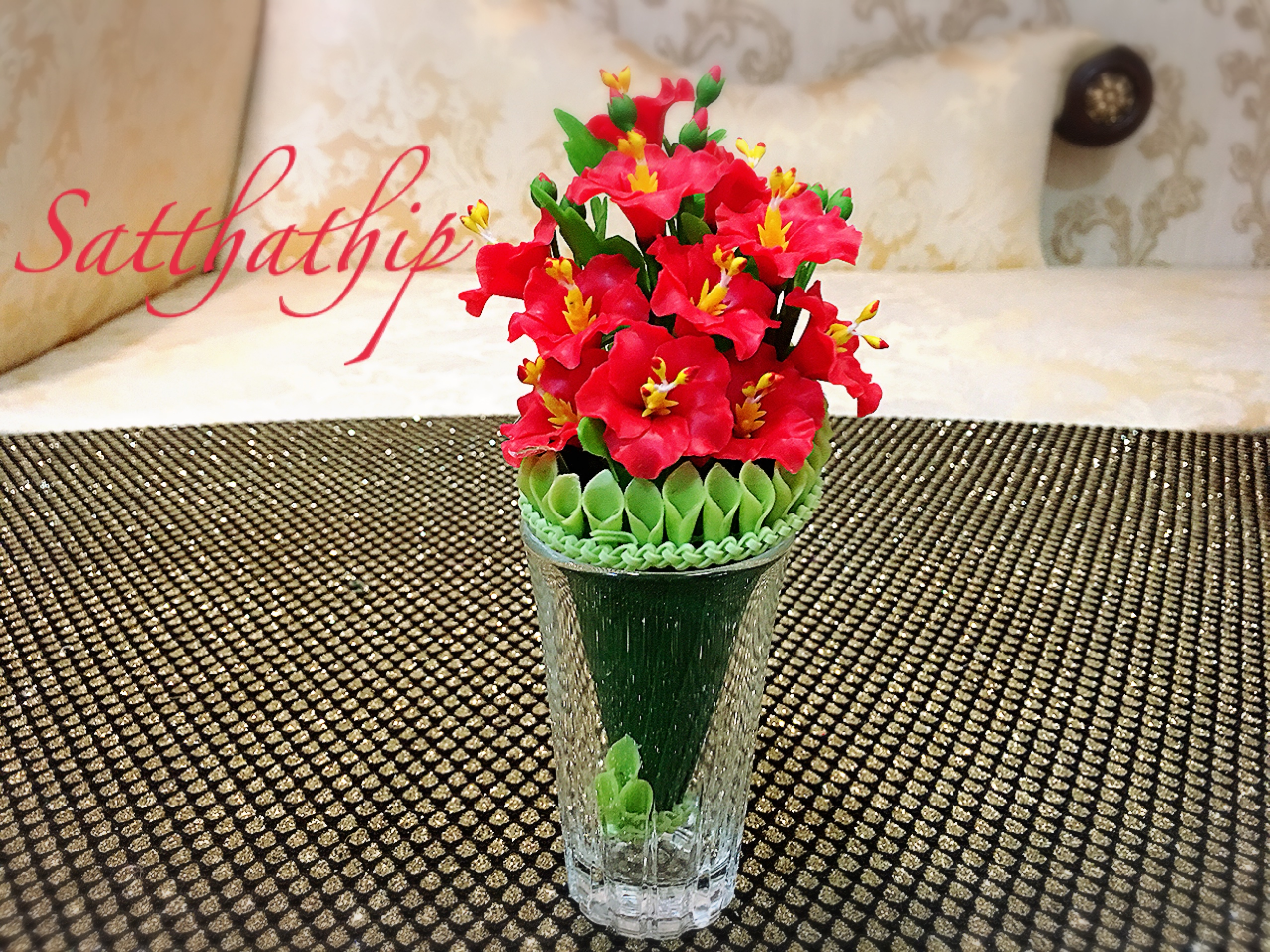 กรวยดอกชบา ประดิษฐ์จากดิน - ดอกชบา - Hibiscus