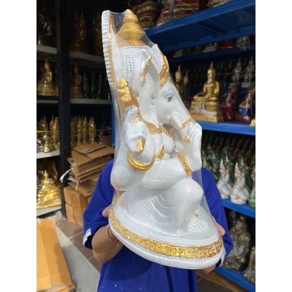 พระพิฆเนศ เทพเเห่งความสำเร็จ กว้าง9นิ้ว สูง18นิ้ว องค์ใหญ่สีขาว