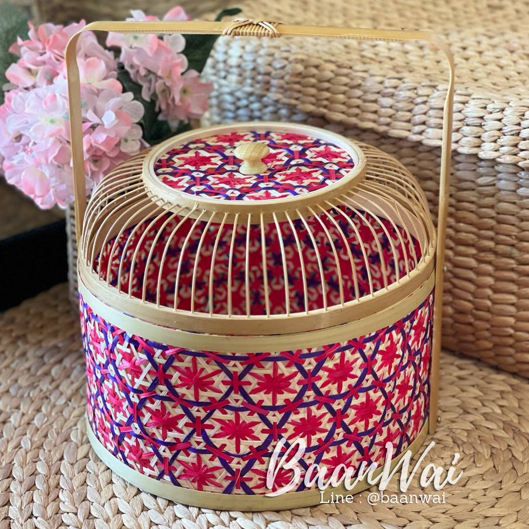 ปิ่นโตไม้ไผ่ ลายพิกุล ขนาด 12 นิ้ว รุ่นฝากรงนก