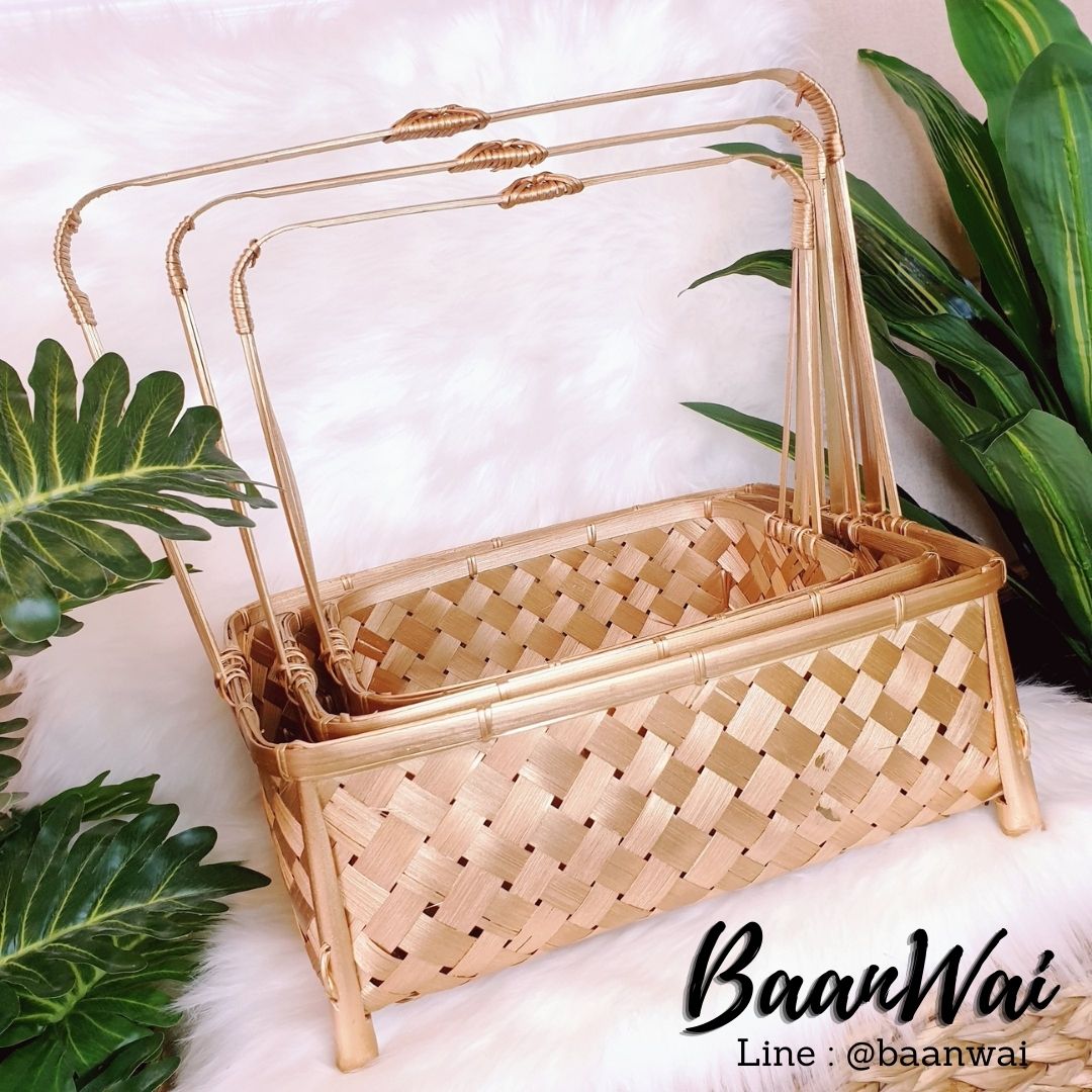 กระเช้าไม้ไผ่ ตะกร้าจัดกระเช้า กระเช้าสีทอง