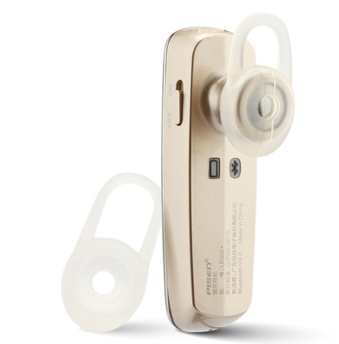 PISEN หูฟังบลูทูธไร้สาย 4.0 เชื่อมต่อ 2 โทรศัพท์มือถือในเวลาเดียวกัน LE002+ รัศมี 10 เมตร สนทนาต่อเนื่อง 8 ชั่วโมง ใช้พลังงานต่ำเป็นพิเศษ ลดเสียงรบกวนไมโครโฟนคู่ สะดวกสำหรับการฟังเพลงและสนทนา - สีทอง