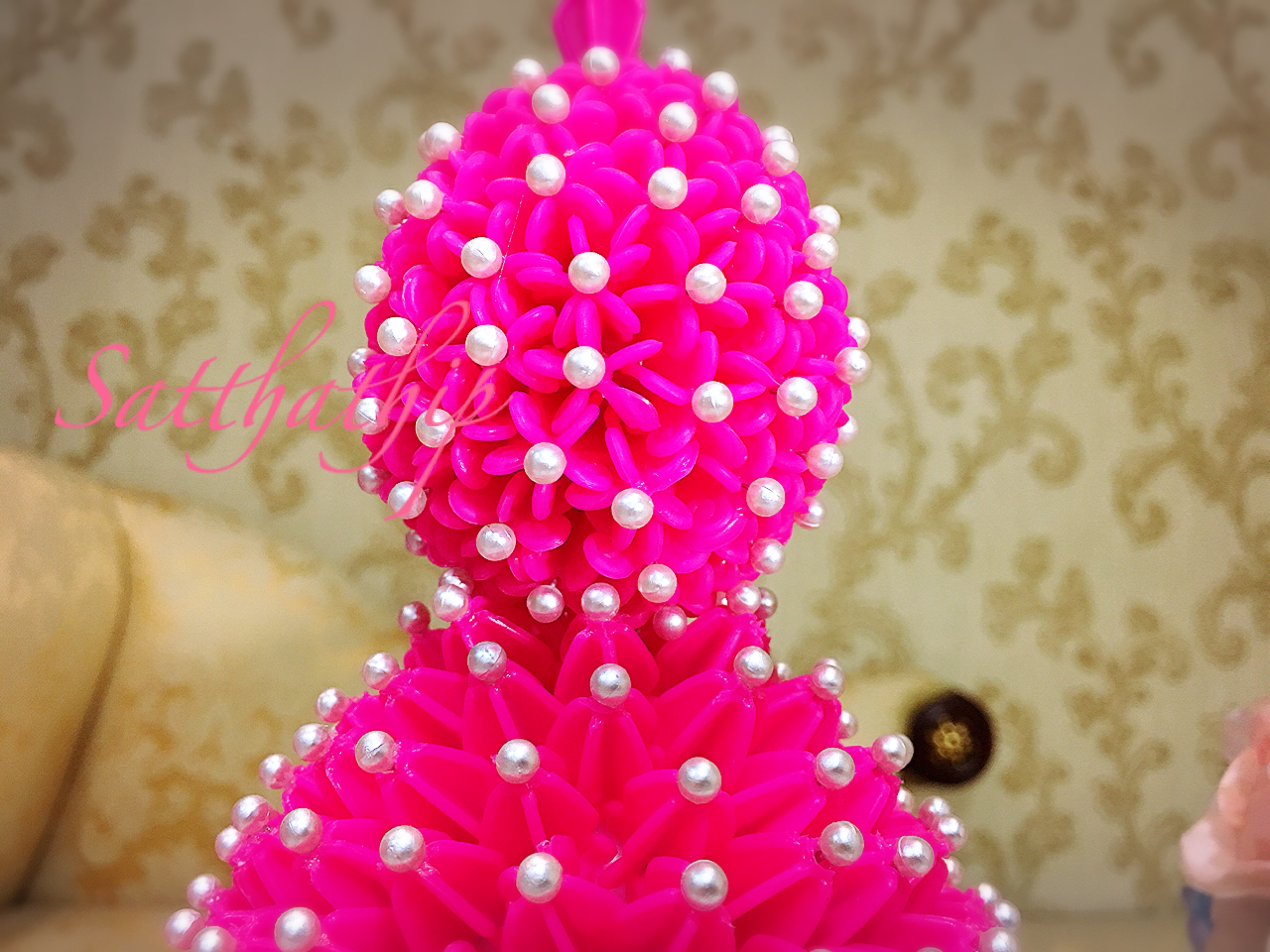 พานพุ่ม [5.5"] - พานพุ่มสักการะ - พานพุ่มดอกรัก - พานพุ่มดอกรักประดิษฐ์ (พลาสติก) - พานพุ่มสีชมพู