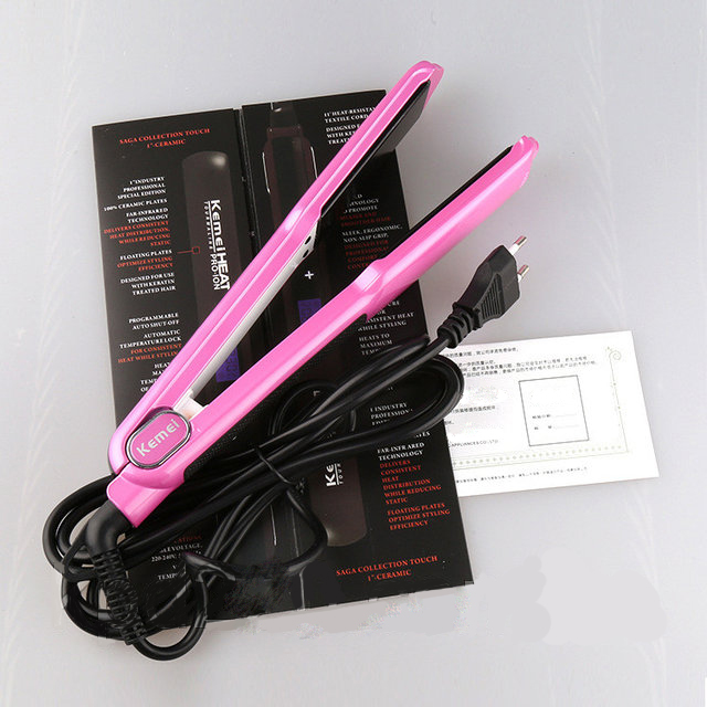 Kemei Heat Pro ION เครื่องหนีบผม ความร้อนสูง ทัวร์มาลีนเซรามิกแผ่นกว้าง KM-1088 ร้อนเร็ว ปรับอุณหภูมิดิจิตอล 150-230 องศา จอ LCD ปุ่มสัมผัส - สีขาว