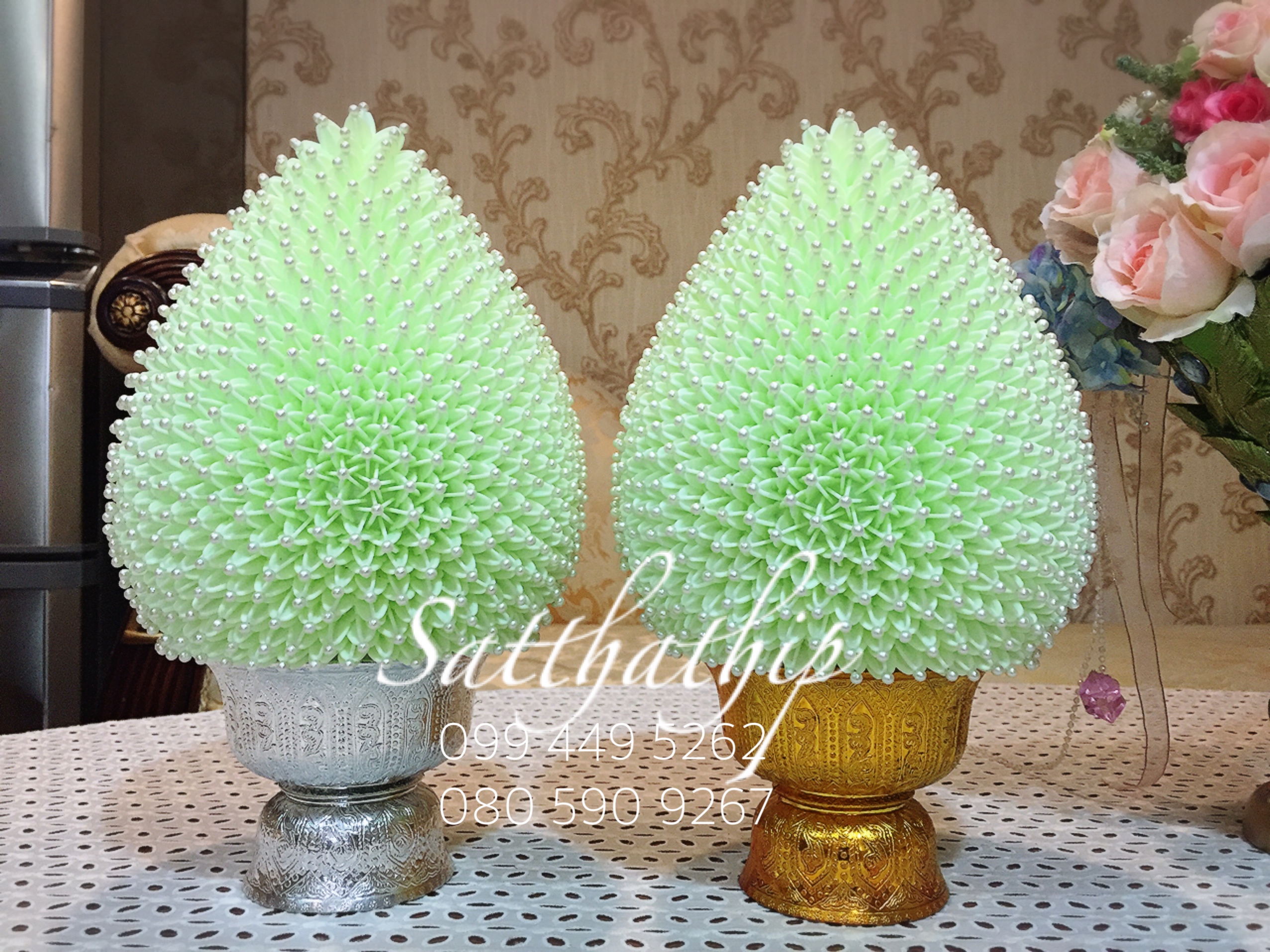 พานพุ่ม - พานพุ่มสักการะ - พานพุ่มดอกรัก - พานพุ่มดอกรักประดิษฐ์ (พลาสติก) - พานพุ่มสีเขียว - Panpum