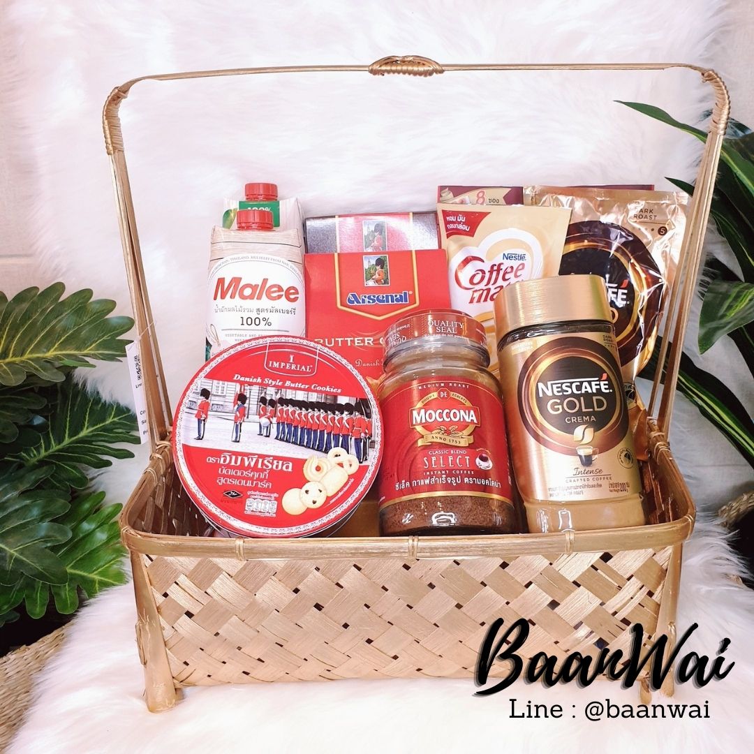 กระเช้าไม้ไผ่ ตะกร้าจัดกระเช้า กระเช้าสีทอง