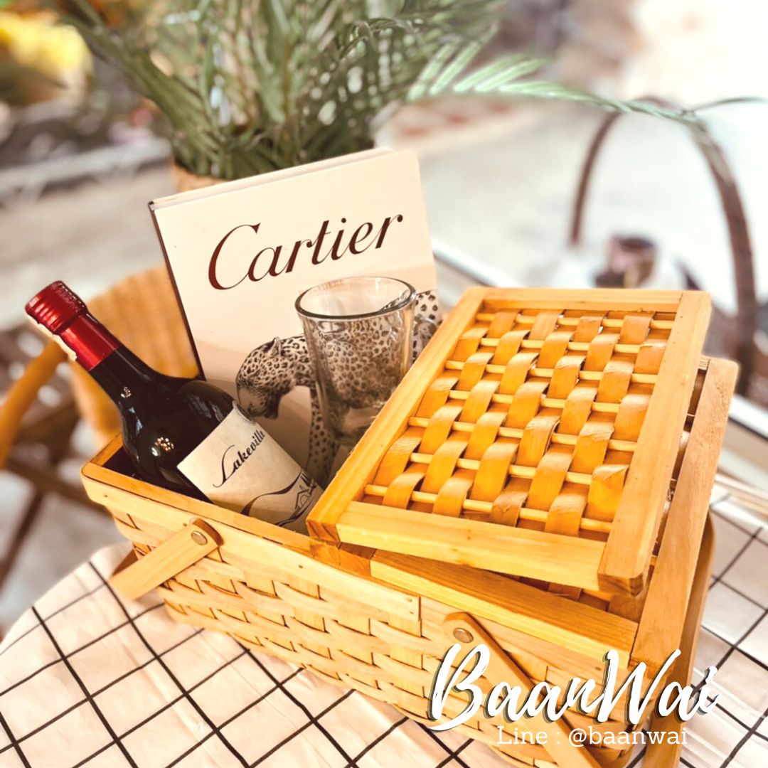 ปิคนิค ตะกร้าไม้สาน ปิคนิคไม้สาน เปิด 2 ด้าน