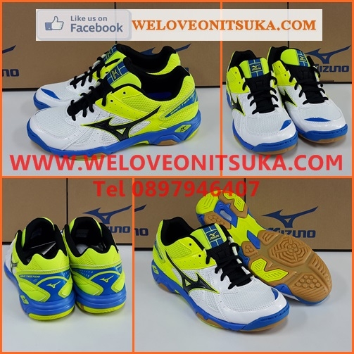 Mizuno Wave Twister4 สีขาวเหลืองสะท้อนแสงคาดดำ รองเท้ากีฬา Indoor รุ่นยอดนิยม สีสวย โดดเด่น ชัดเจน หนานุ่ม ใส่สบายเท้า V1GA157010