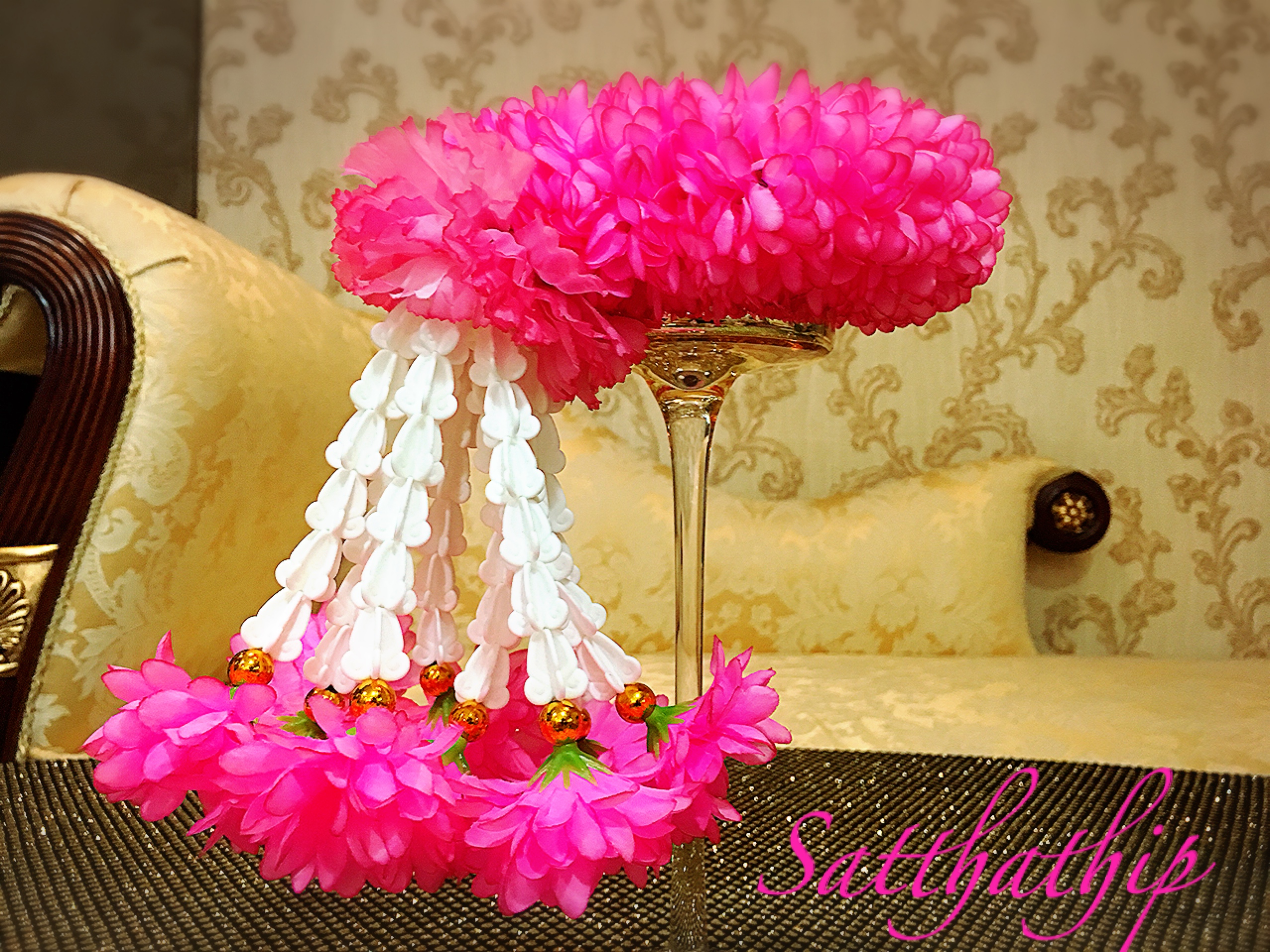 พวงมาลัยผ้า - พวงมาลัยดอกมัม ประดิษฐ์ - พวงมาลัยถวายศาลพระภูมิ - Fabric Garland