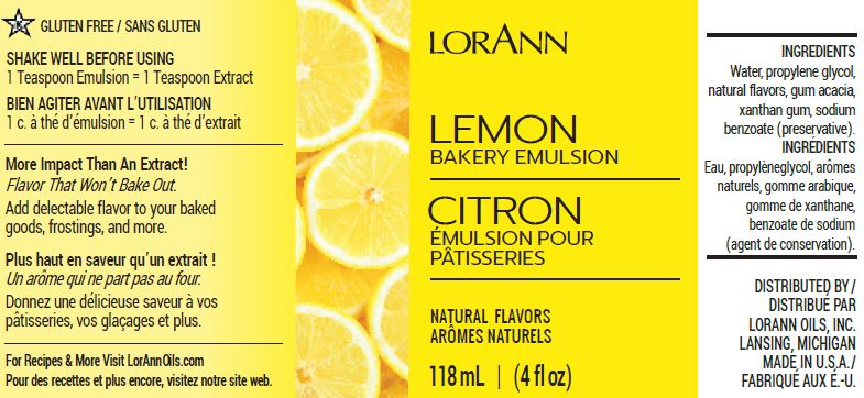 LORANN Lemon Bakery Emulsion กลิ่นเลมอน 4 Oz. (118 ml) (06-7591-03)