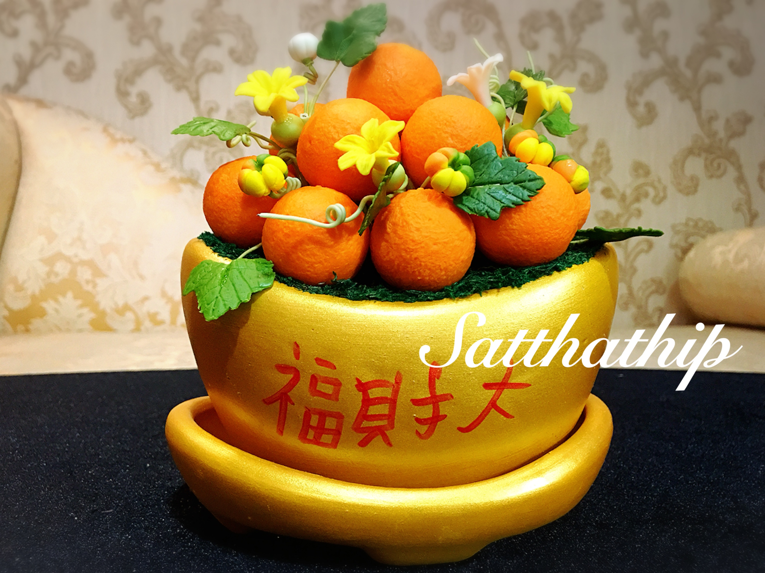 ส้ม ประดิษฐ์จากดิน กระถางก้อนทอง - ผลไม้มงคล ประดิษฐ์จากดิน กระถางก้อนทอง