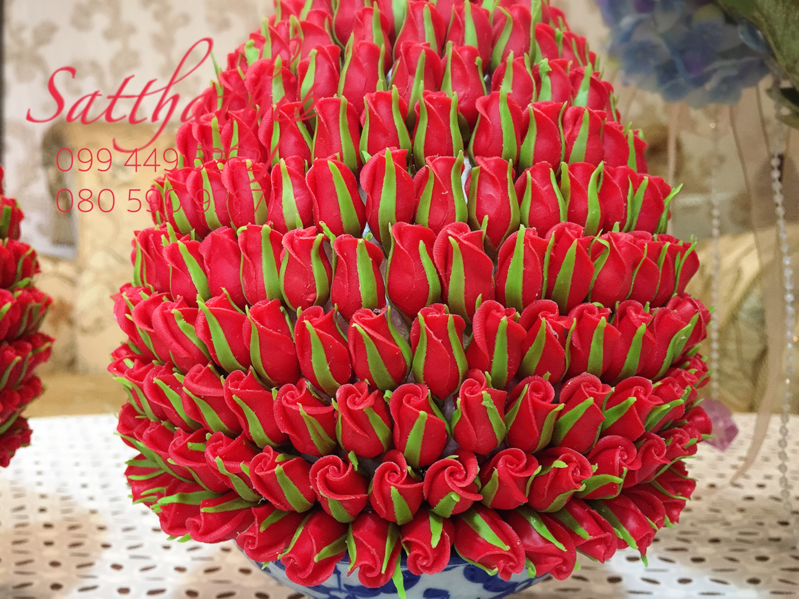 พานพุ่มดอกกุหลาบ ประดิษฐ์จากดิน [ุ6 นิ้ว 3,500 บาท/คู่]