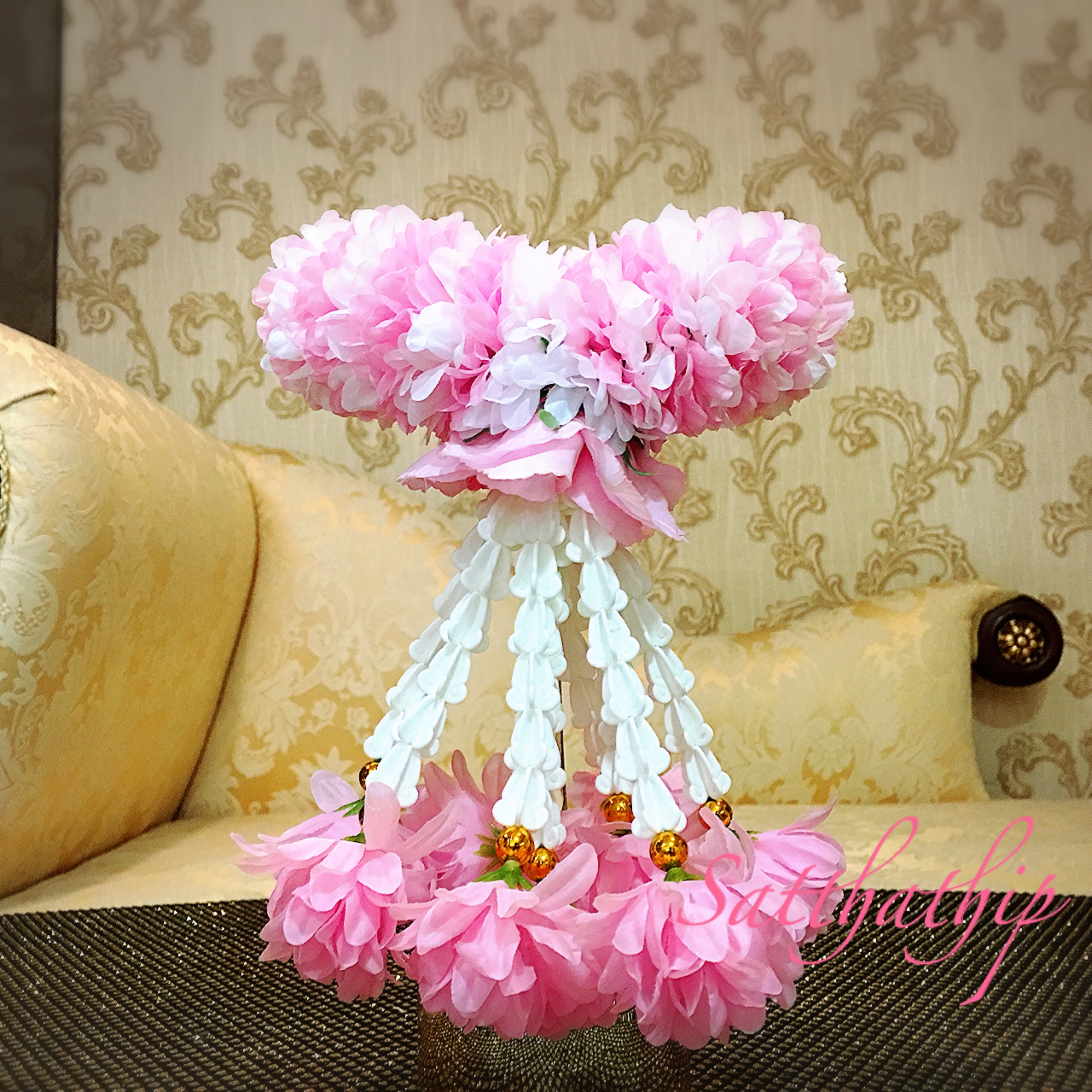 พวงมาลัยผ้า - พวงมาลัยดอกมัม ประดิษฐ์ - พวงมาลัยถวายศาลพระภูมิ - Fabric Garland