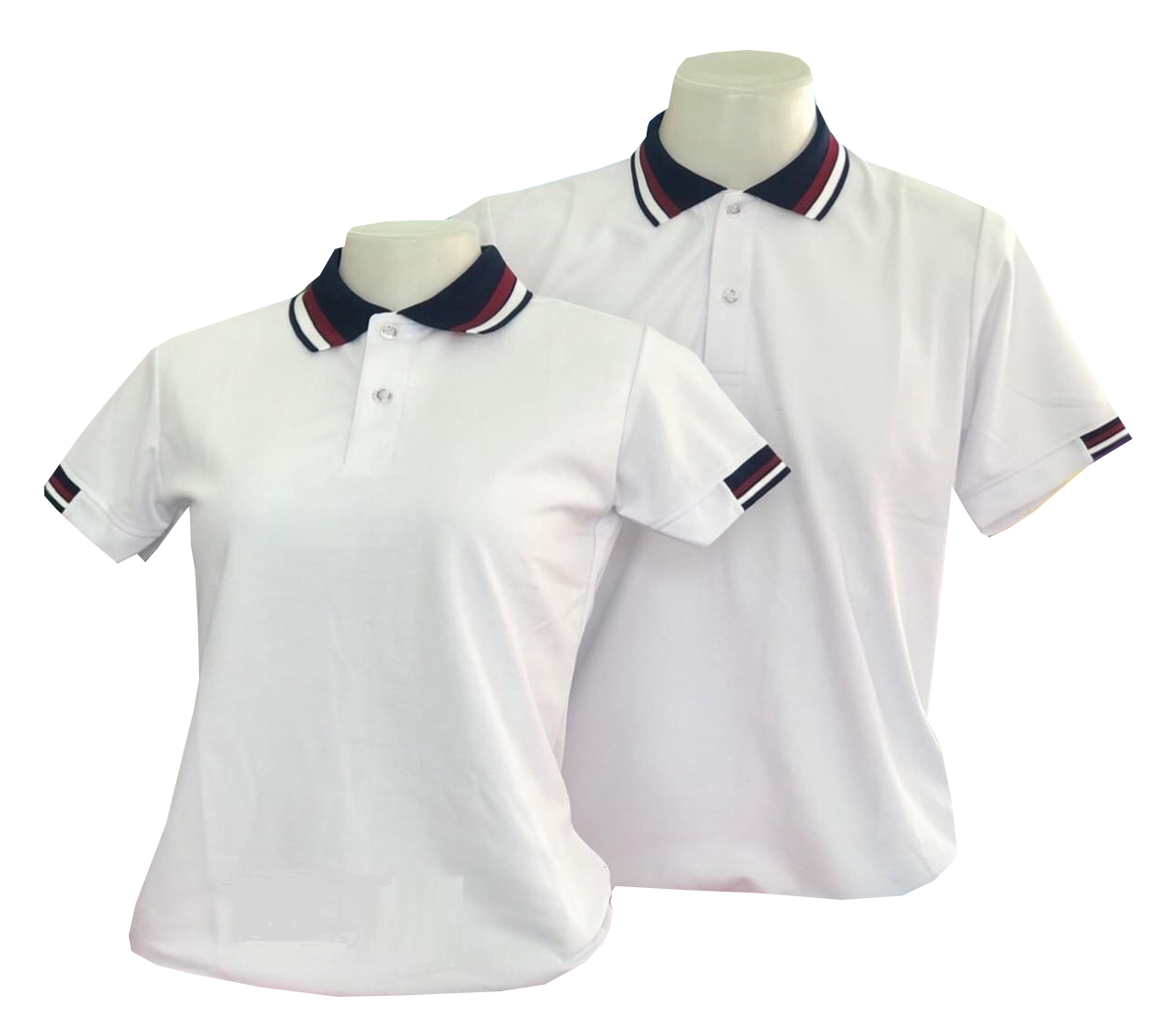 เสื้อโปโลสีขาว ปกน้ำเงินกรมท่า ราคาส่ง 3 ตัวขึ้นไป