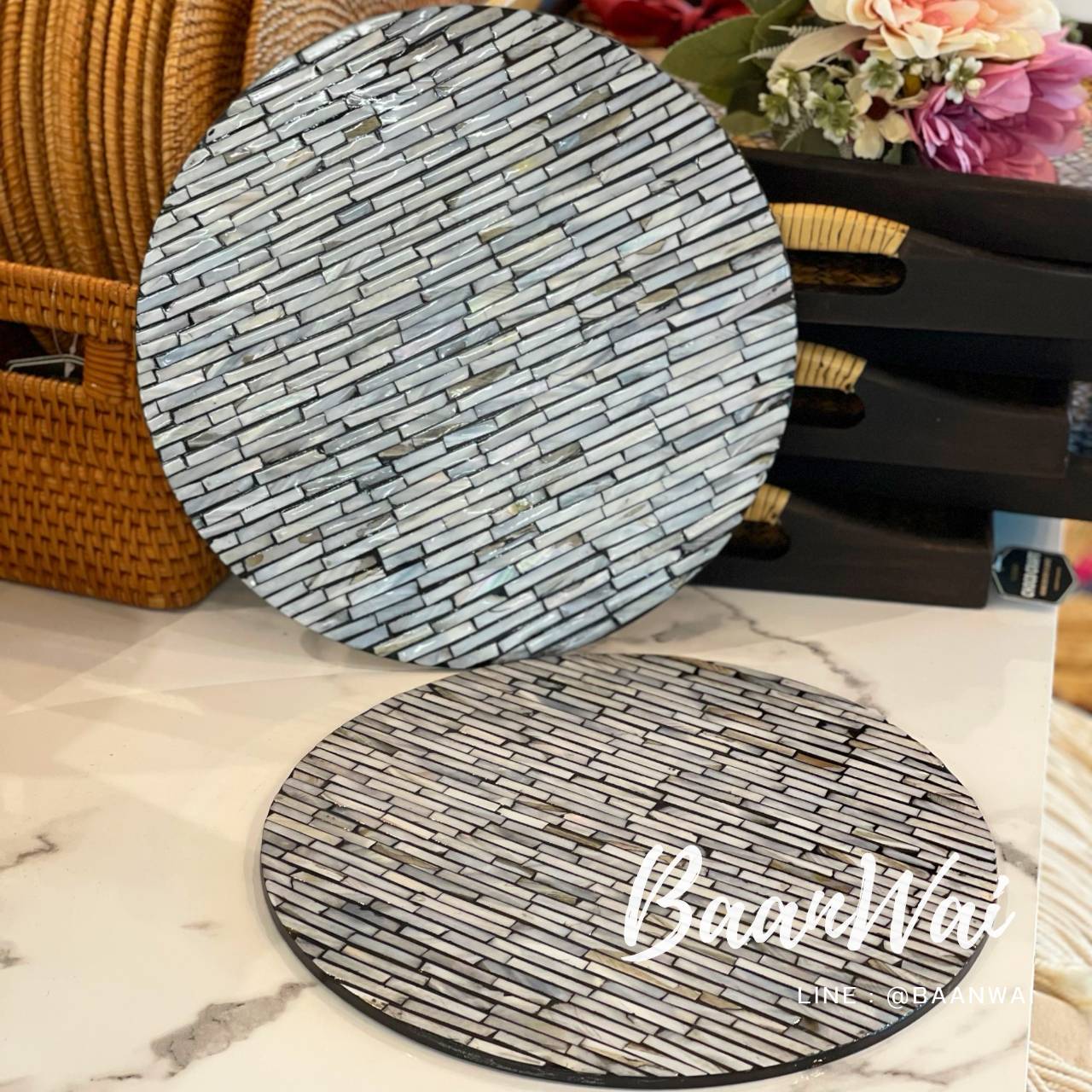 แผ่นรองจาน ทำลายจากเปลือกหอย ขนาด 30 cm