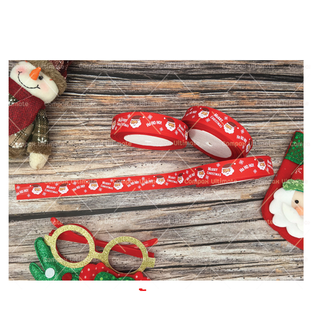 ริบบิ้นซานตาคลอสเกล็ดหิมะ กว้าง 2 ซม. ยาว 10 หลา (09-9120)