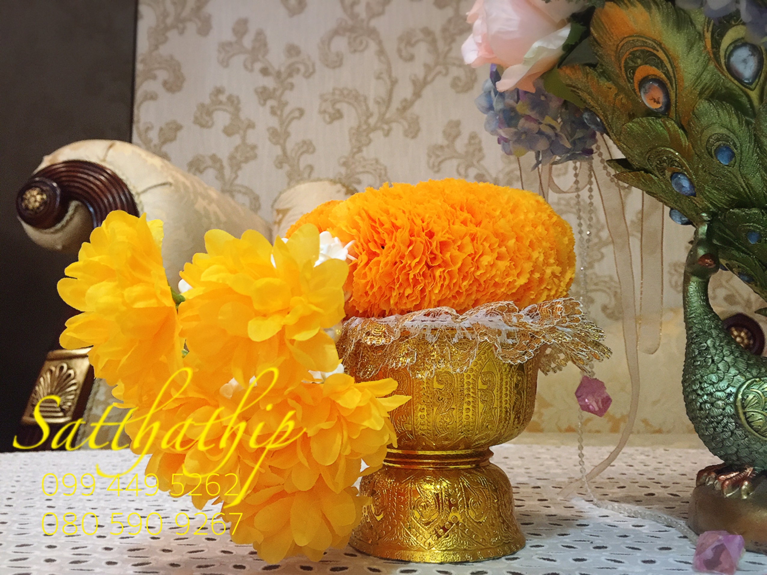 พวงมาลัยผ้า - พวงมาลัยดอกมัม ประดิษฐ์ - พวงมาลัยถวายศาลพระภูมิ - Fabric garland