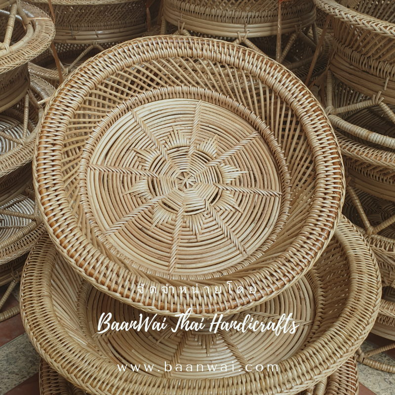 พานโตกหวาย ขันโตกหวายแท้ งานละเอียด ขนาด 12-22 นิ้ว