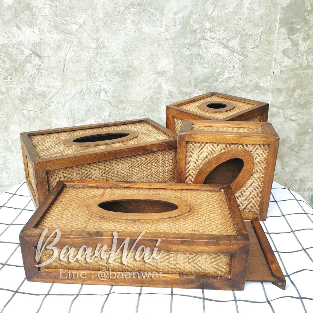 กล่องทิชชู กล่องทิชชูลายเสื่อไม้ไผ่