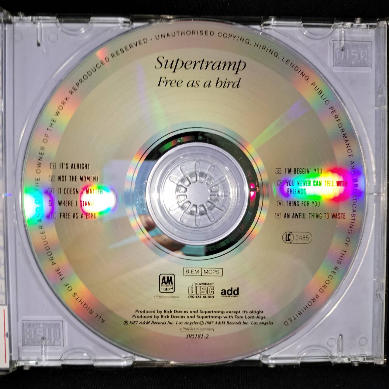 Supertramp – Free As A Bird / USA / ปกในมีจุดเหลือง / แผ่นสวย