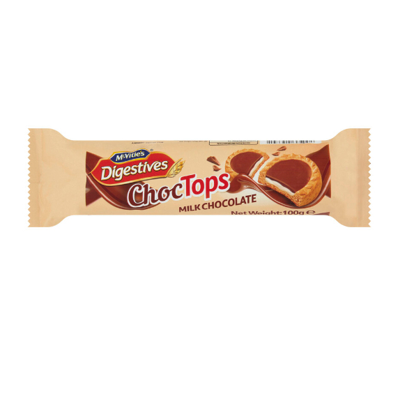 แมคไวตีส์ ไดเจสทีฟ ช็อคท็อปส์ มิลค์ช็อคโกแลต 100 g. McVities Digestives Choc Topps Milk Chocolate (05-8574)
