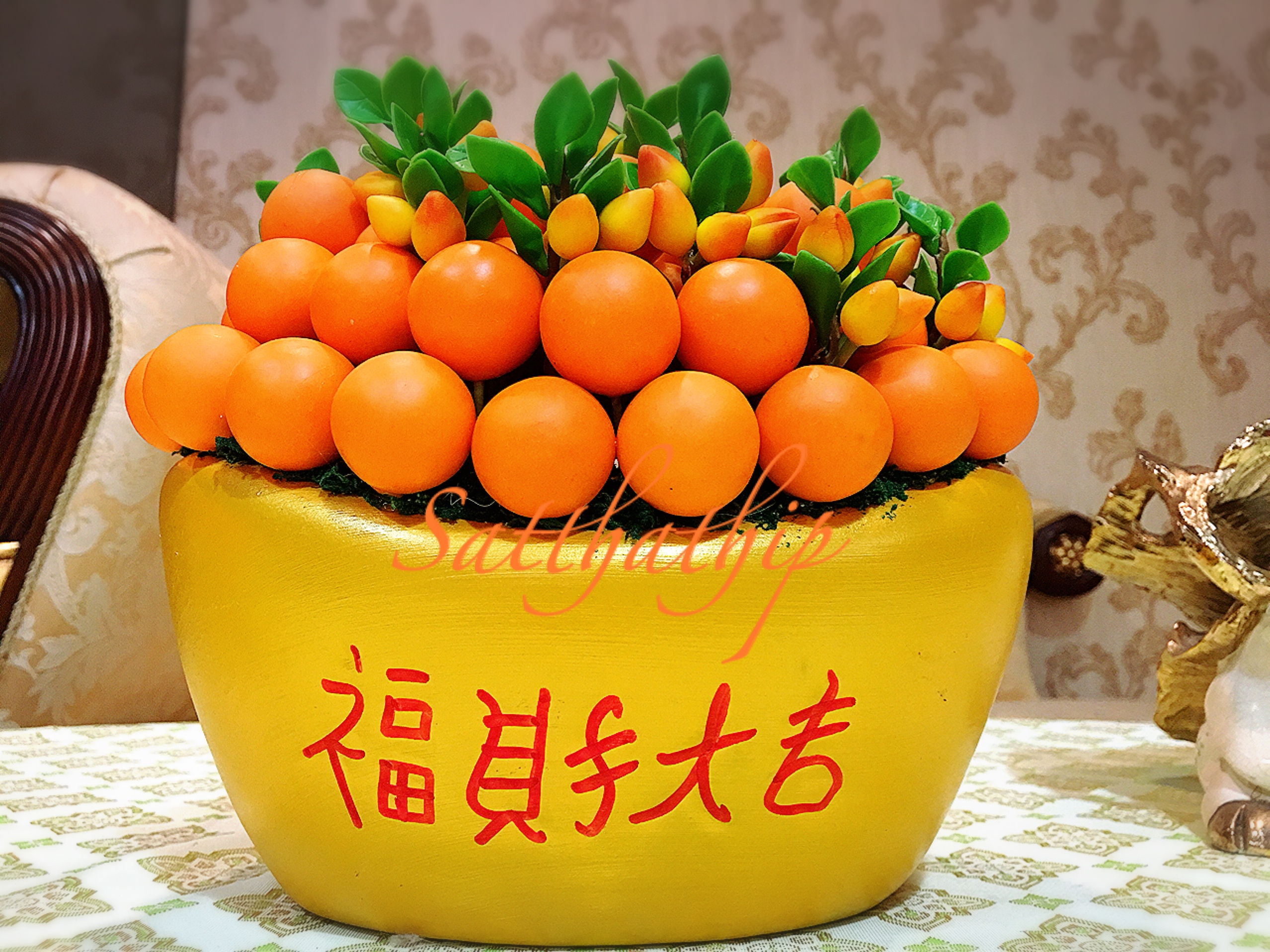 ส้ม ประดิษฐ์จากดิน กระถางก้อนทอง - ผลไม้มงคล ประดิษฐ์จากดิน กระถางก้อนทอง