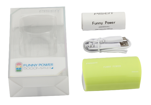 PISEN แบตสำรองแท้ 5,000 mAh พาวเวอร์แบงค์ USB 5V-2A Funny Power Ⅱ รุ่น TS-D127 ไฟฉาย LED ส่องสว่างยามค่ำคืนในตัว เก็บประจุเต็มที่ได้ยาวนาน รูปทรงกระบอก ขนาดกระทัดรัดจับถนัดกระชับมือ - สีเขียวอ่อน