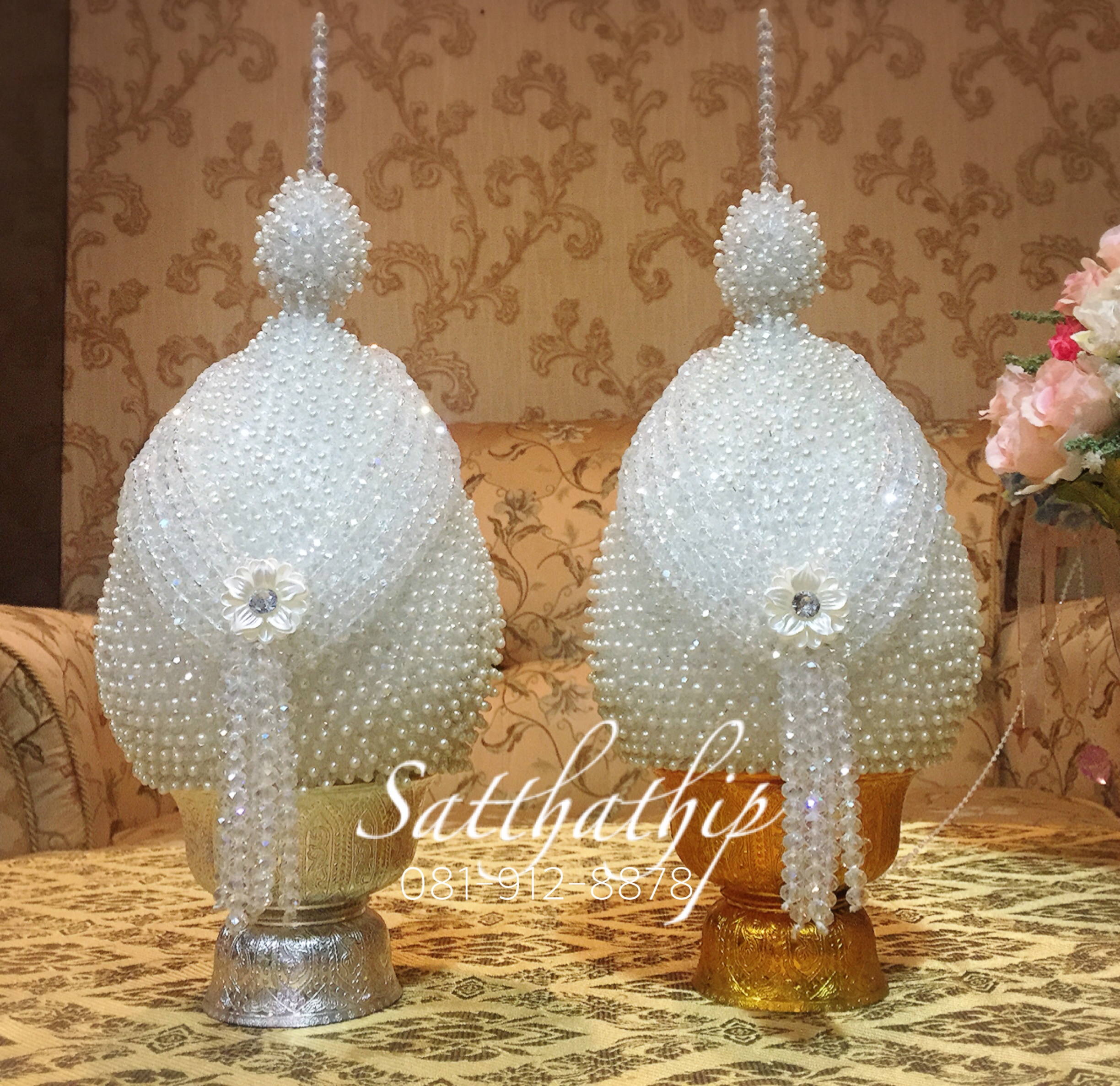 พานพุ่ม - พานพุ่มสักการะ - พานพุ่มคริสตัล สีขาว - Phan bush