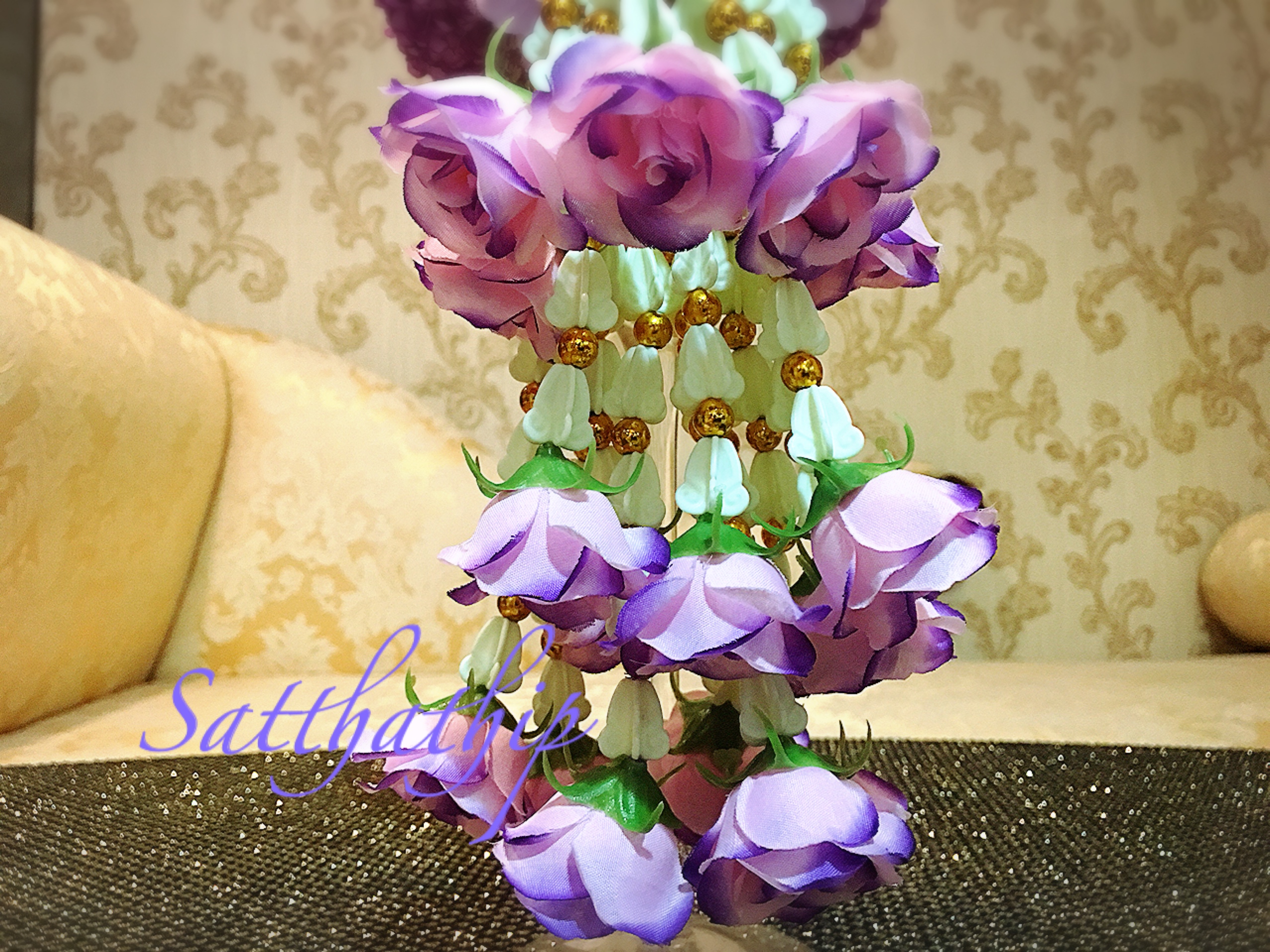 พวงมาลัยผ้า - พวงมาลัยดอกมัม ประดิษฐ์ - พวงมาลัยถวายศาลพระภูมิ - Fabric Garland