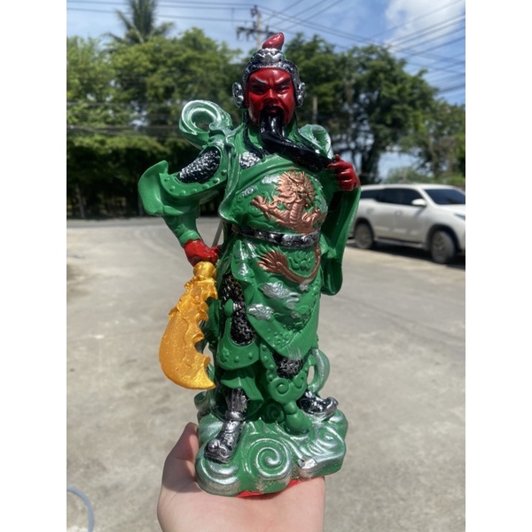 เทพเจ้ากวนอู สุง26ซม ปางออกรบ องค์สีเขียว