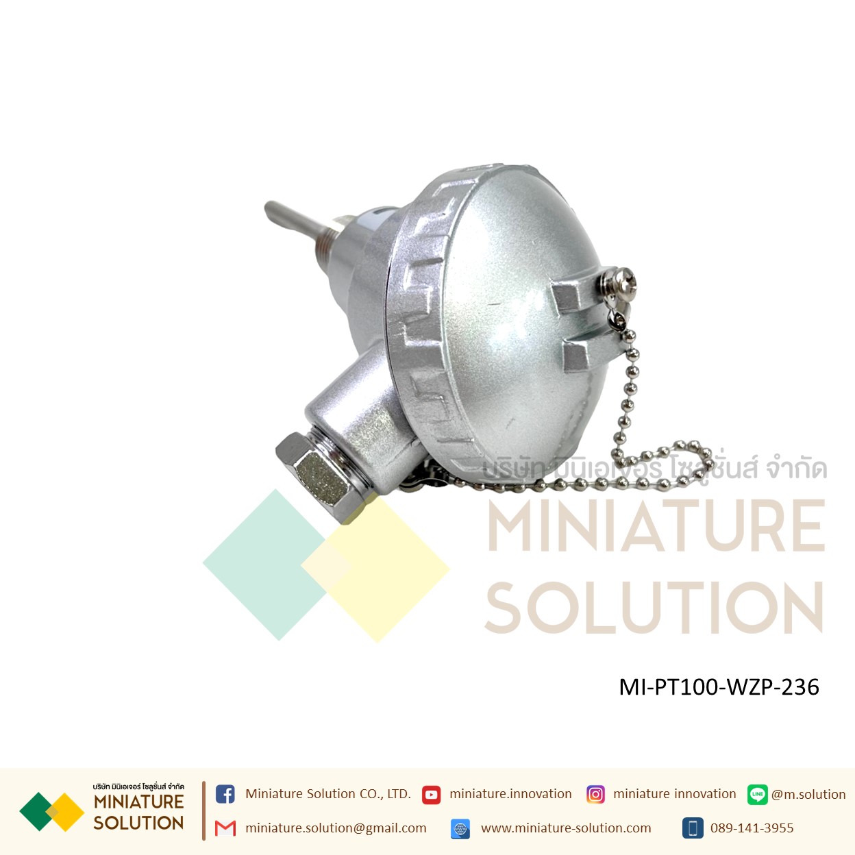 เซนเซอร์ วัดอุณหภูมิ WZP-236 RTD Temperature Sensors PT100 RTD Sensor, 6mm Dia, 50mm Long, 3 Wire, -50 +250°C Max