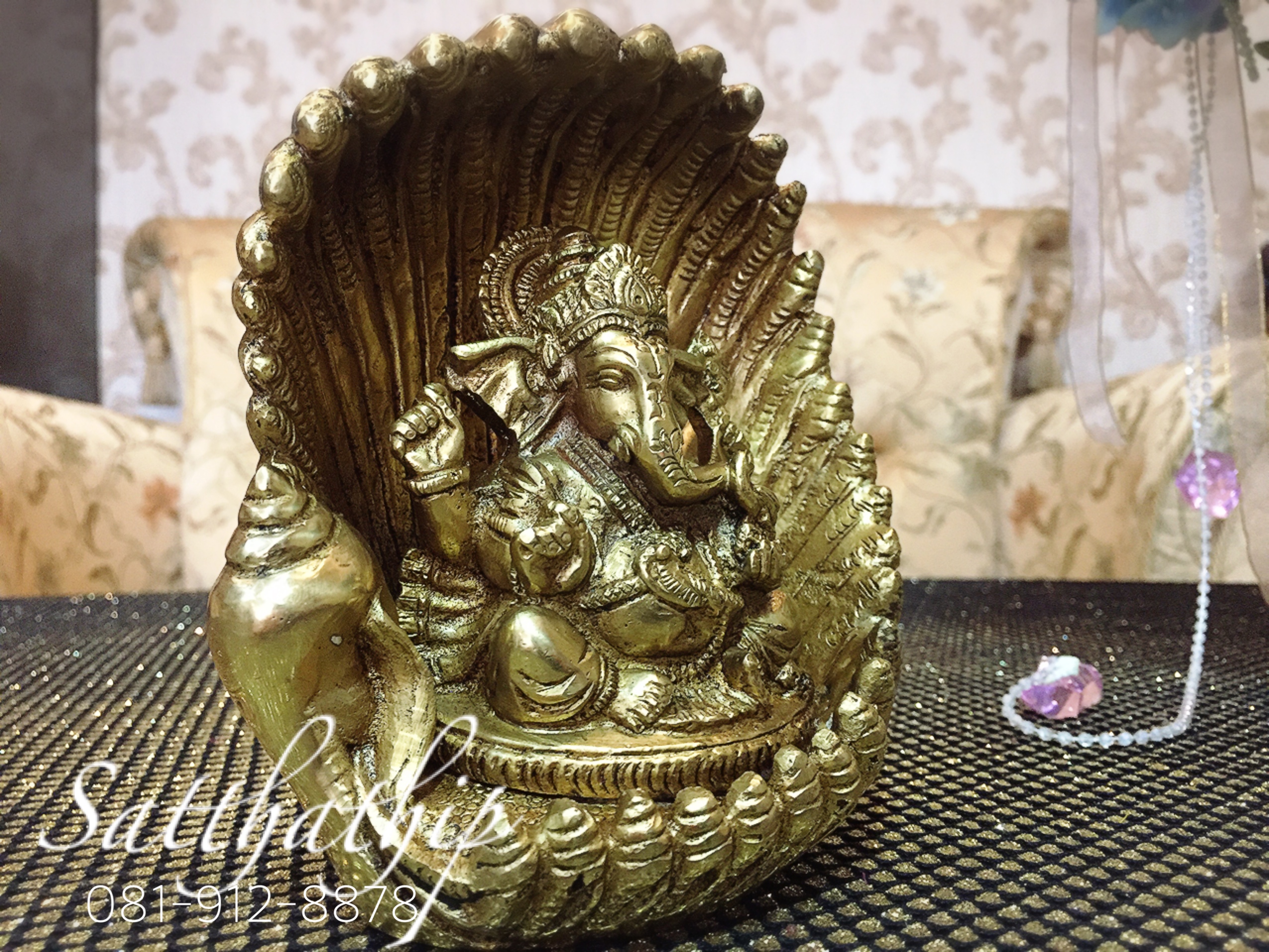 พระพิฆเนศปาง พระรีนาโมจัน คณปติ ประทับหอย (Runamochana Ganapati) (ทองเหลือง) ผลิตและนำเข้าจากอินเดีย - Ganesha: Lord of Success