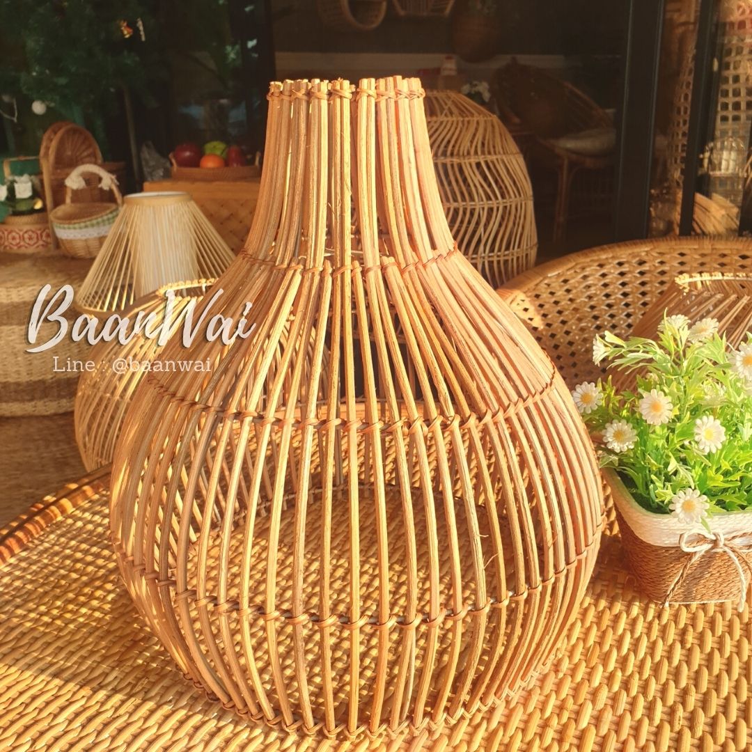 โคมไฟตกแต่ง โคมไฟหวาย โคมไฟทรงน้ำเต้าลายตรง